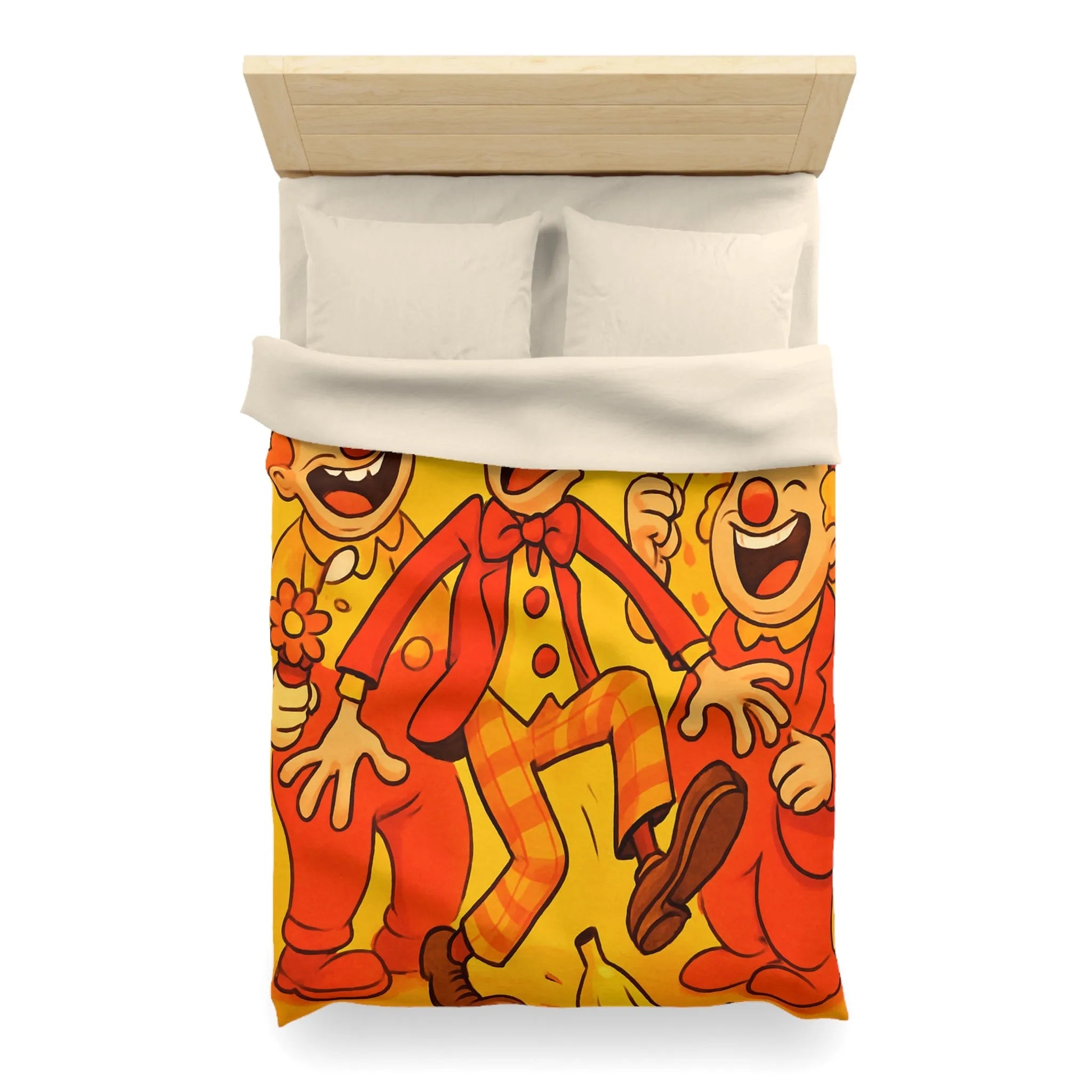 Housse de Couette Colorée avec Design Amusant de Clowns et Bananes Glissantes