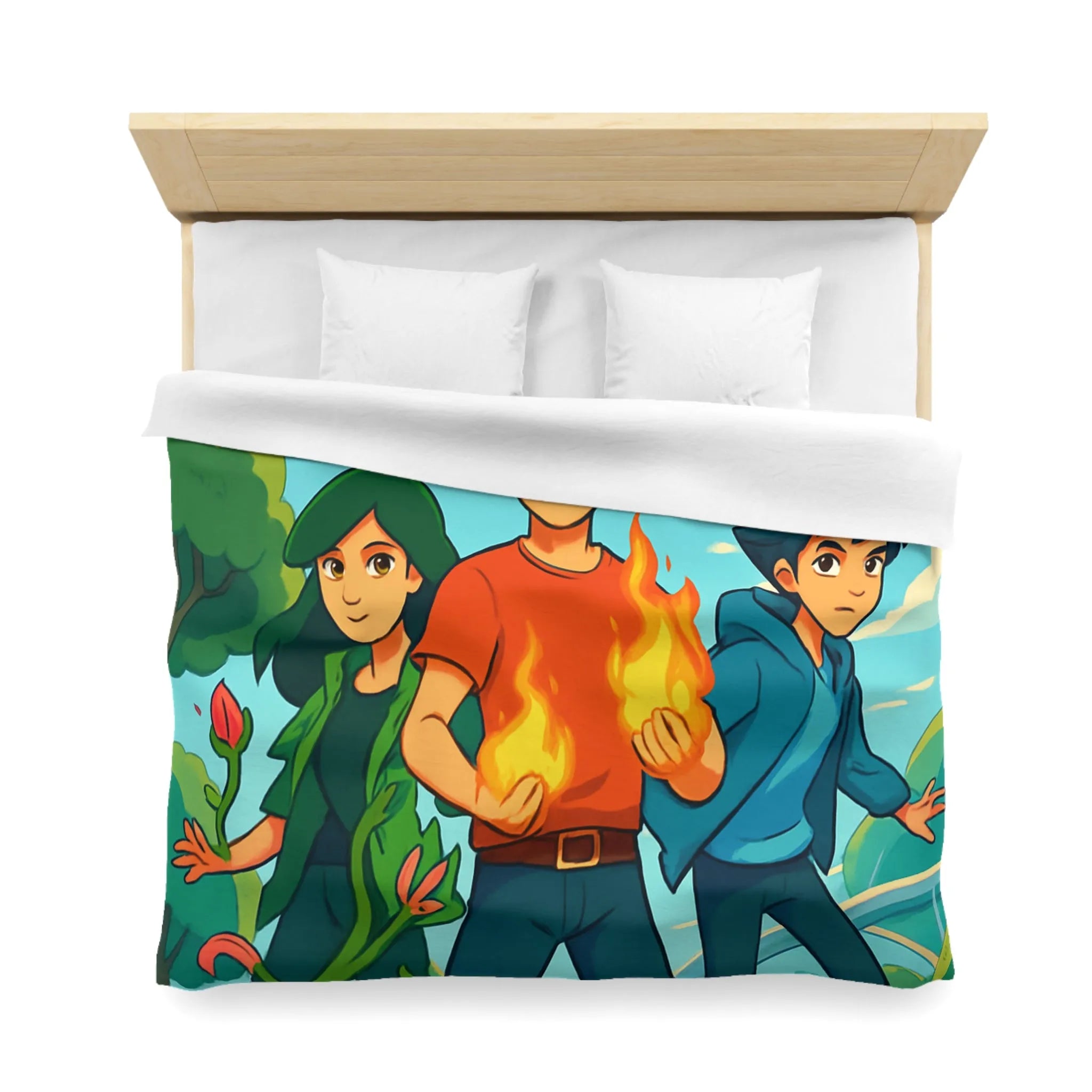 Housse de couette aventure jeune héros, nature et futur avec drones volants