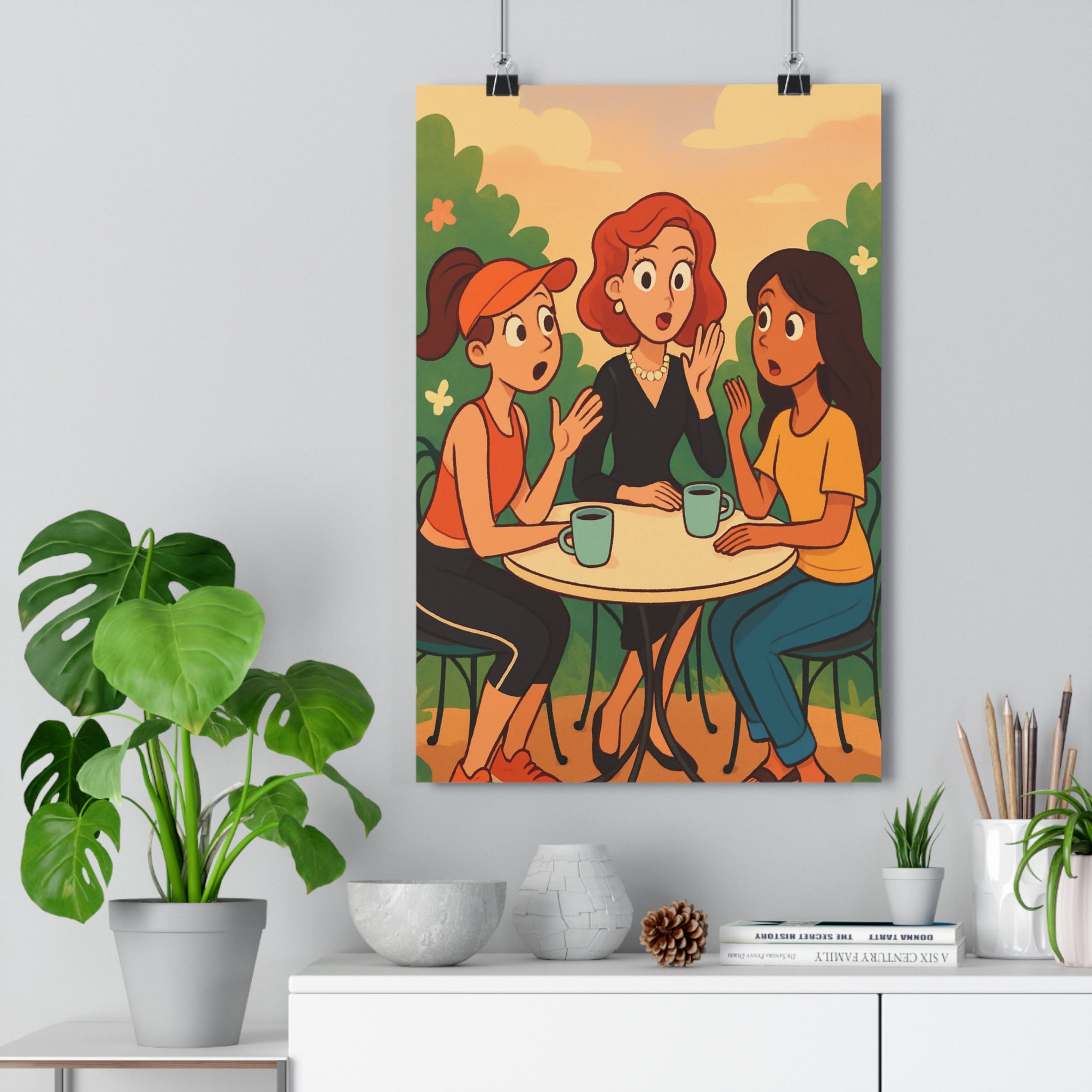Poster décoratif cartoon pastel convivial salon chambre art intérieur verdure convivialité ambiance détente 30x46