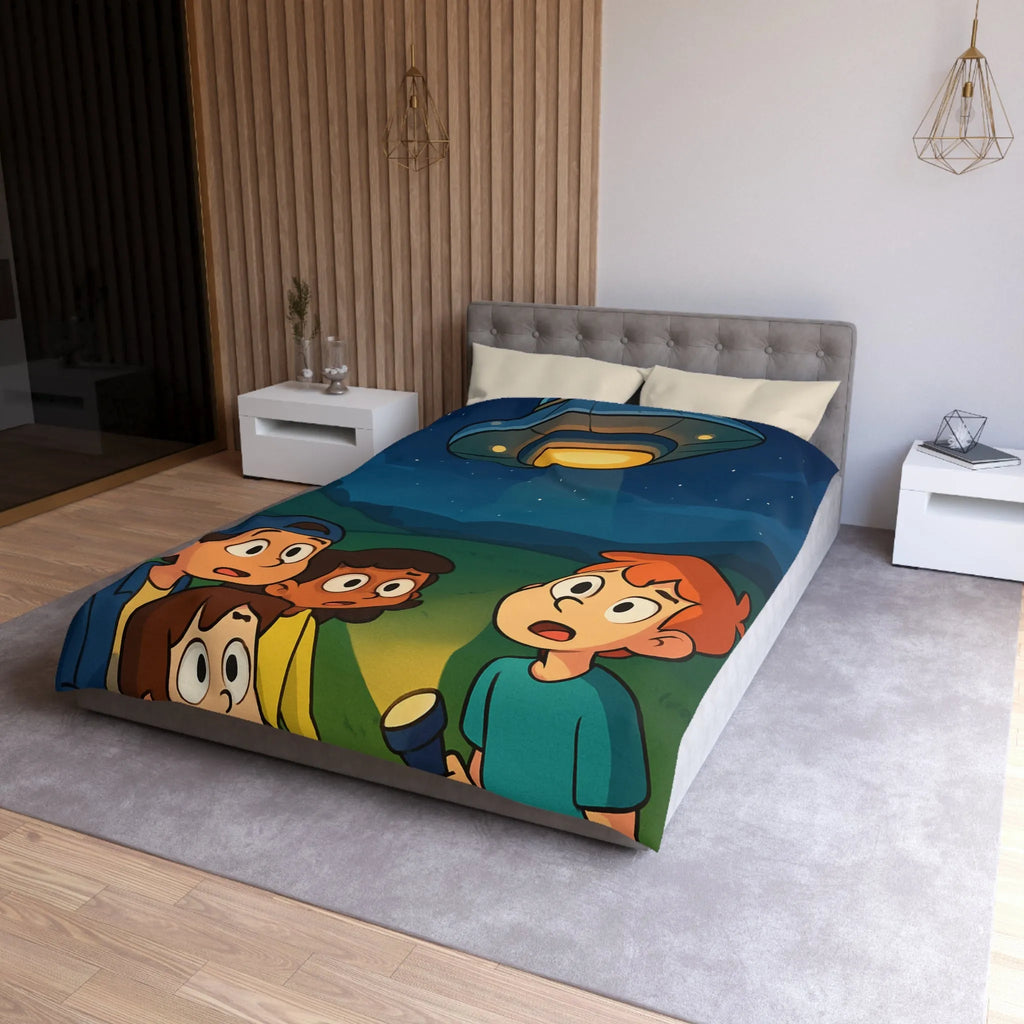 Découvre des Enfants Fascinés par un OVNI Éclairé dans le Ciel Nocturne Étoilé