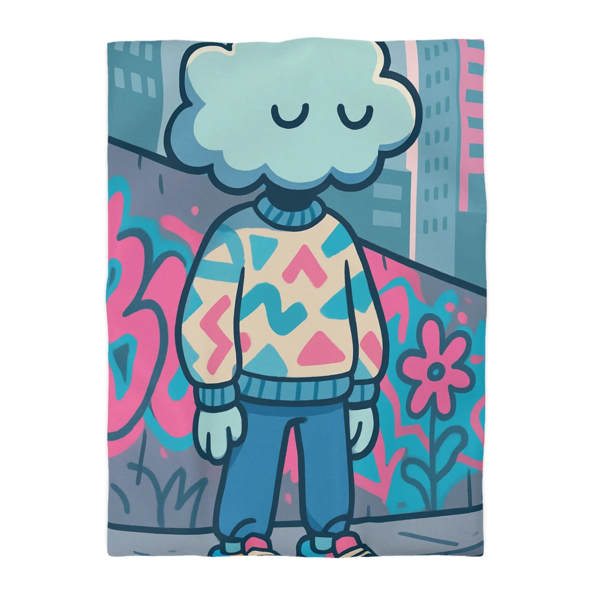 Housse de Couette Design Nuage et Street Art pour Chambre Fun et Colorée