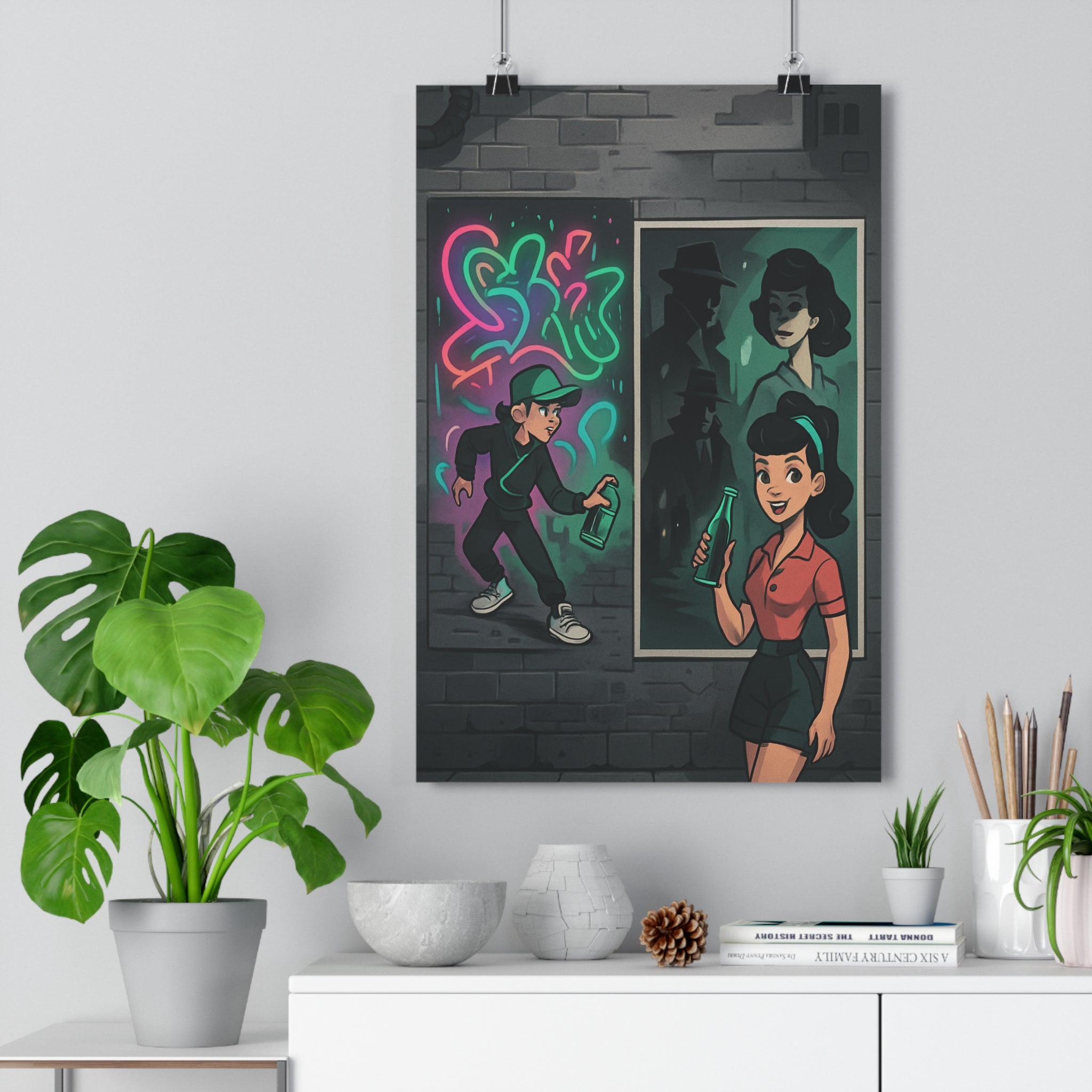 Poster décoratif urbain néon rose vert bleu moderne nostalgique dynamique salon chambre bureau tendance