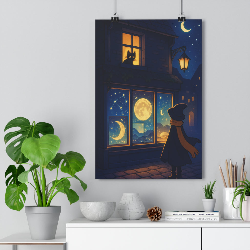 Poster décoratif mystique nuit étoilé magique salon chambre rêveur ambiance mystérieuse noir blanc intérieur