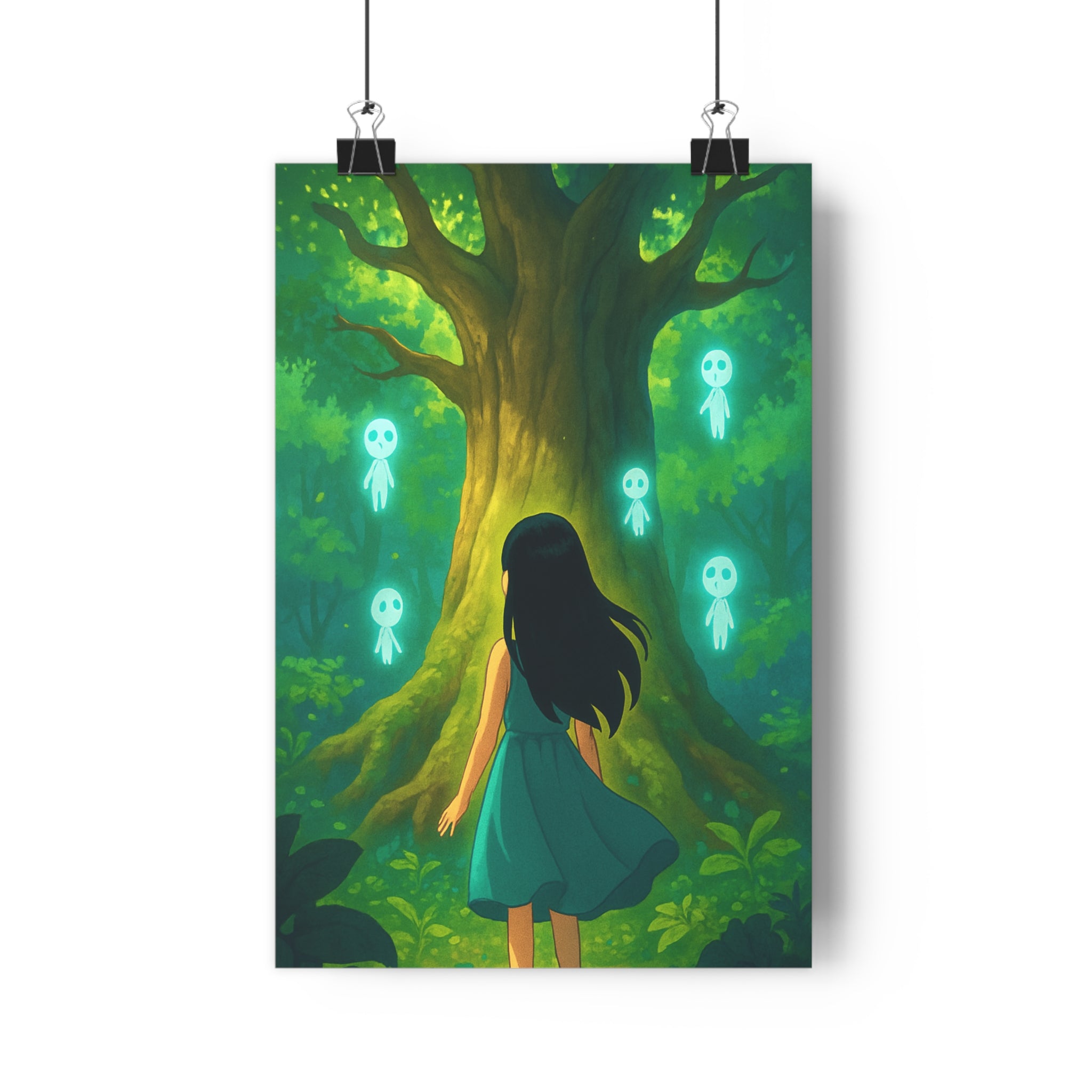 Poster décoratif enchanté forêt mystique vert bleu intérieur féerique enfant chambre paisible magique 30x46