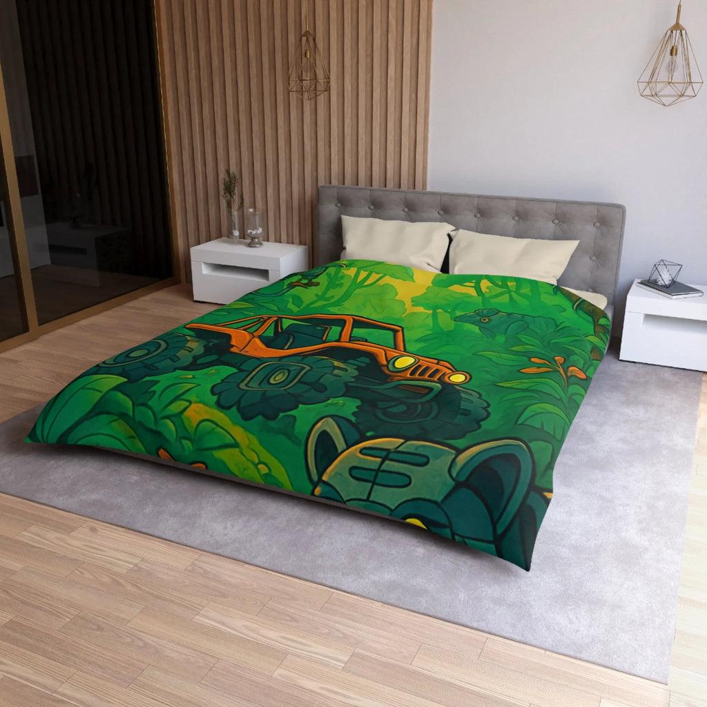Housse de couette jungle vibrante avec 4x4 orange et panthère mystérieuse