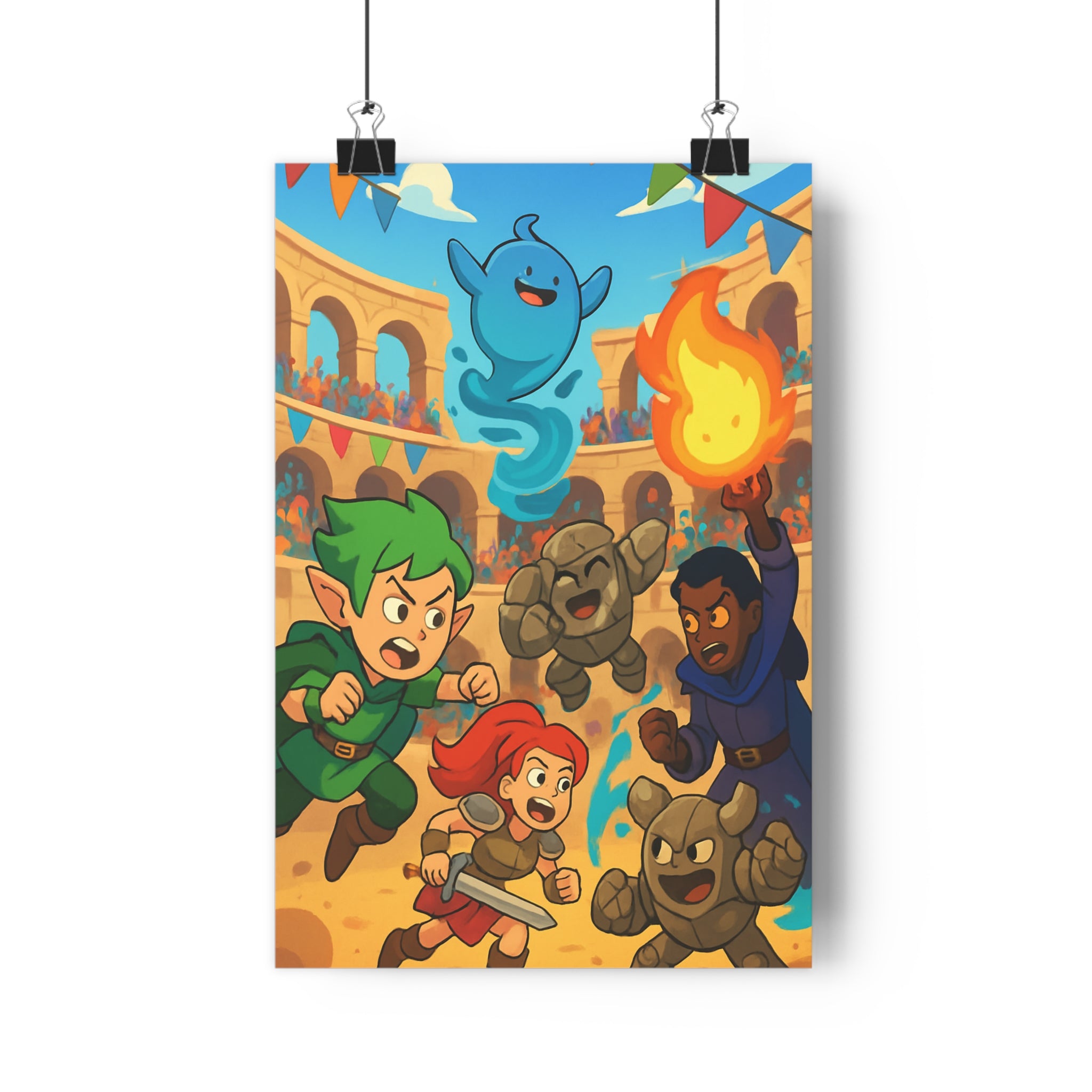Poster décoratif épique vibrant tournoi arène héros elfes guerrière magicien salon chambre aventure fantasy