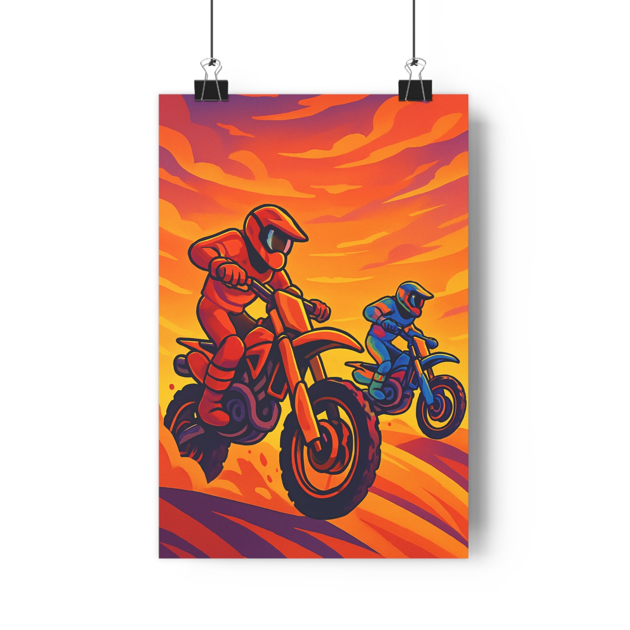 Poster décoratif animé rouge orange dynamique aventure motocross chambre salon sport vibrant 30x46 cm
