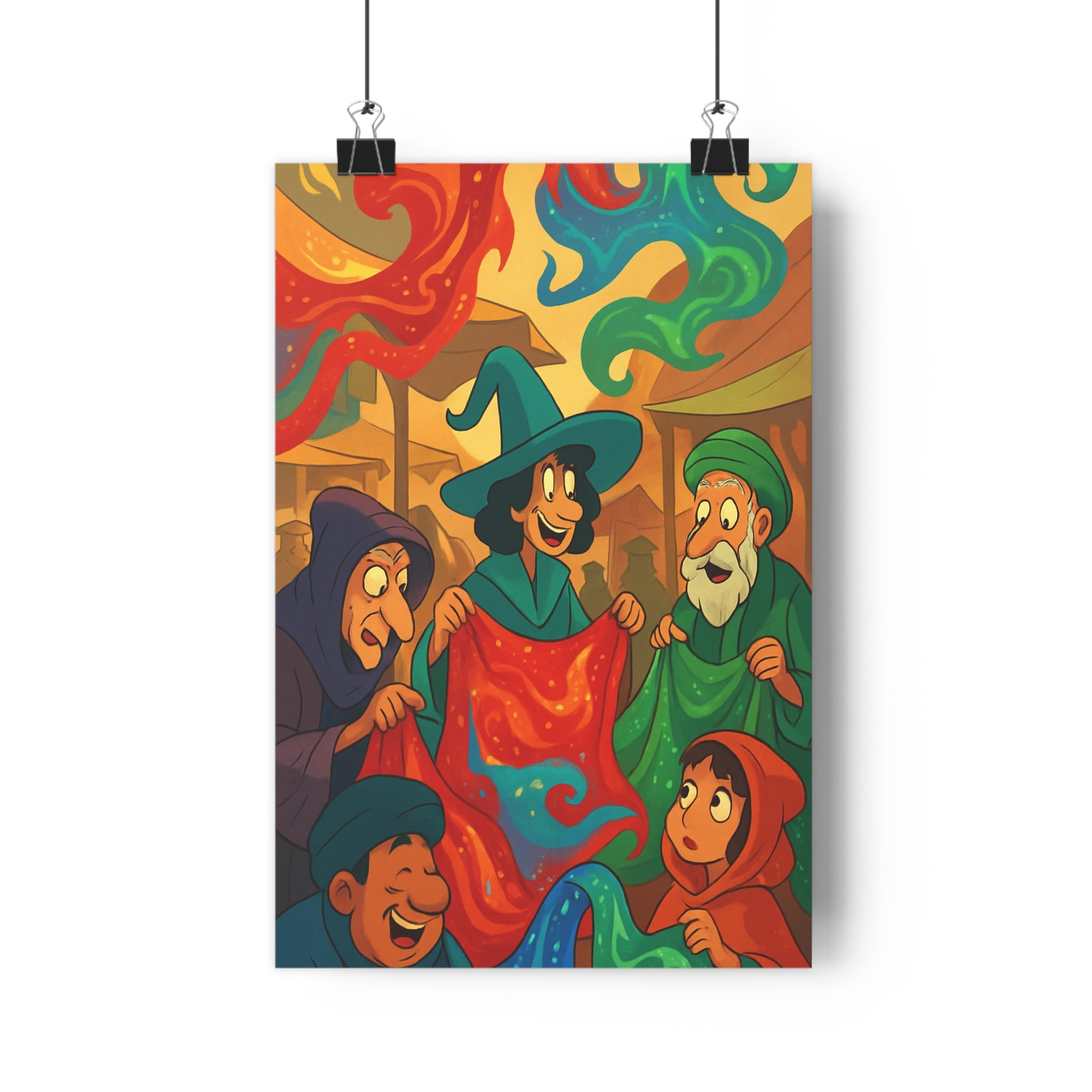 Poster décoratif magique cartoon rouge bleu vert mystique chambre salon enfant tissu vibrant qualité