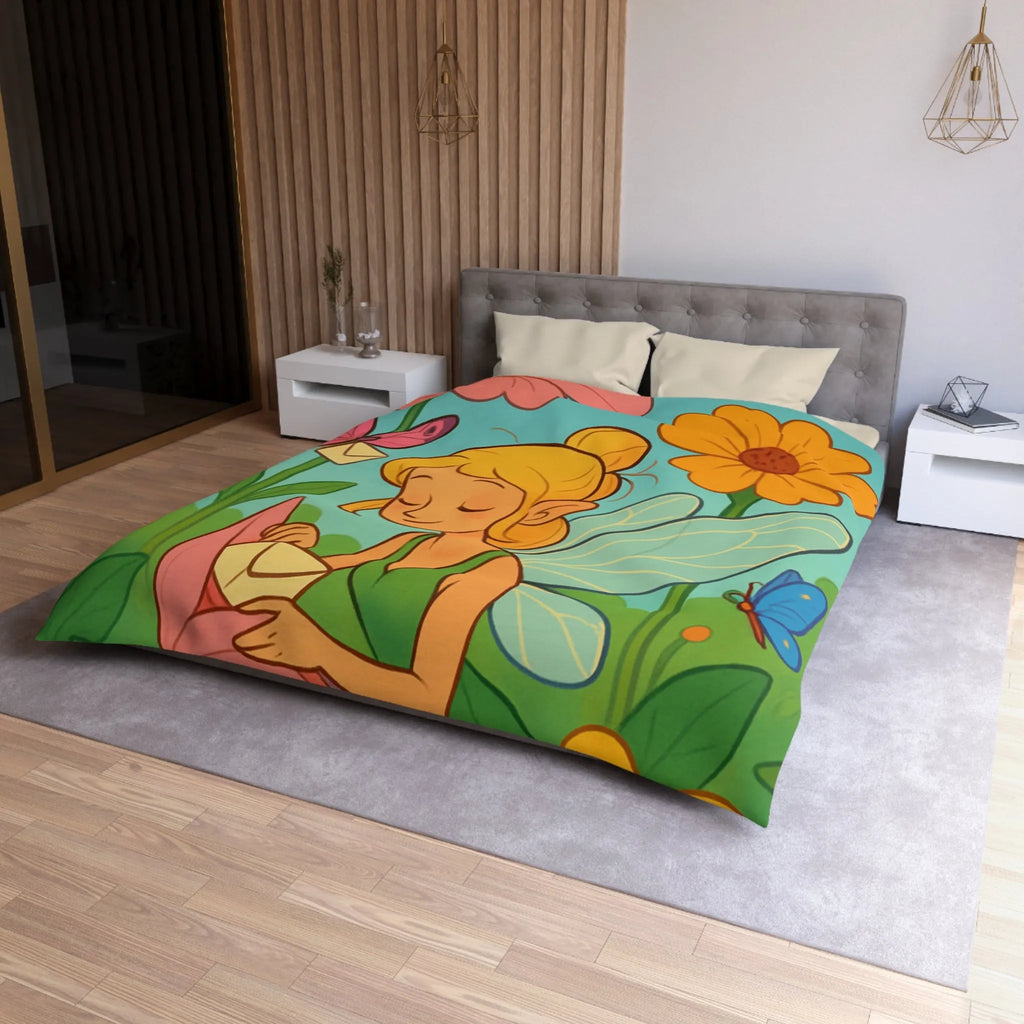 Fée des Jardins Éthérés avec Lettres Magiques et Fleurs Vibrantes pour Enchantement Nocturne