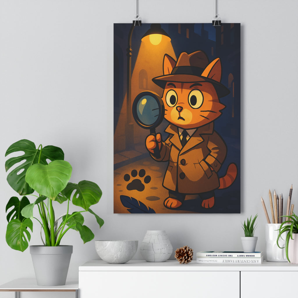 Poster décoratif chat détective film noir cartoon mystérieux sombre ambiance bureau chambre salon 30x46