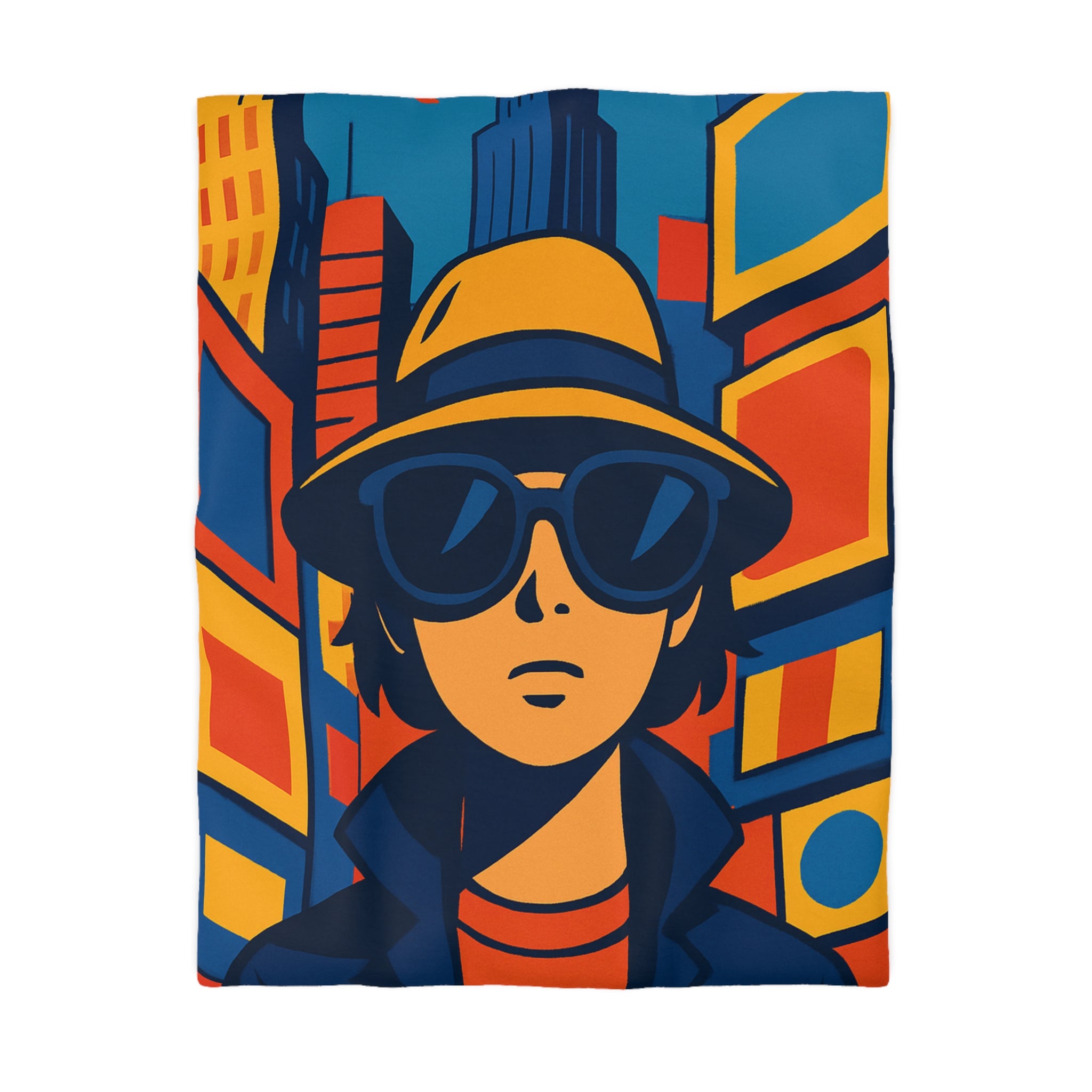 Housse de couette moderne avec motif urbain rétro pop art aux couleurs vibrantes