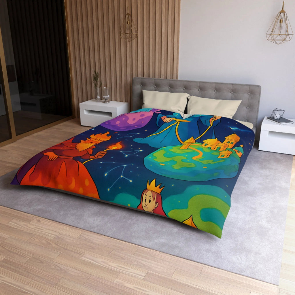 Housse de Couette Imaginaire avec Rois et Reines sur Planètes Mystiques Étoilées