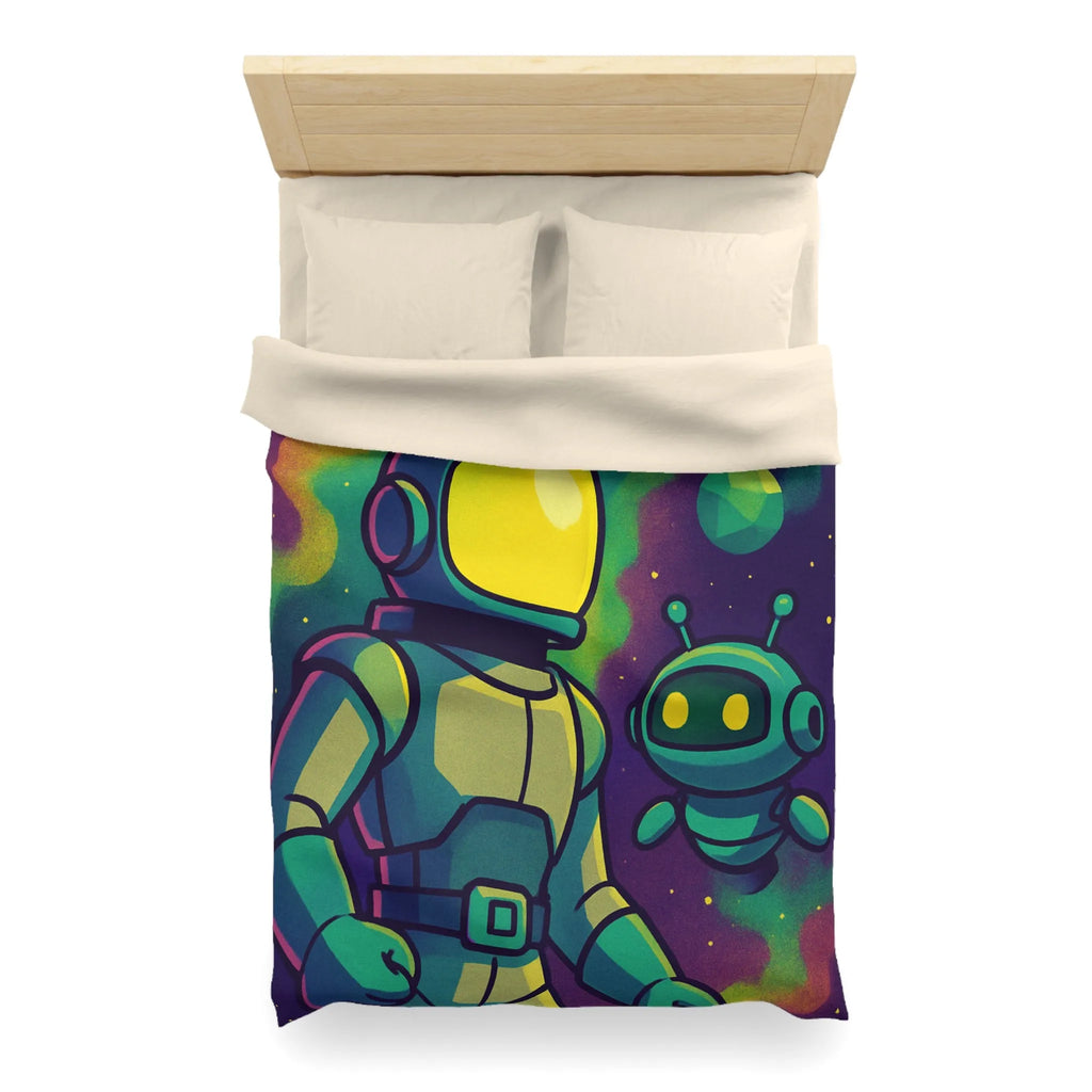 Housse de couette enfant espace avec cosmonaute et robot mignon en couleurs vives