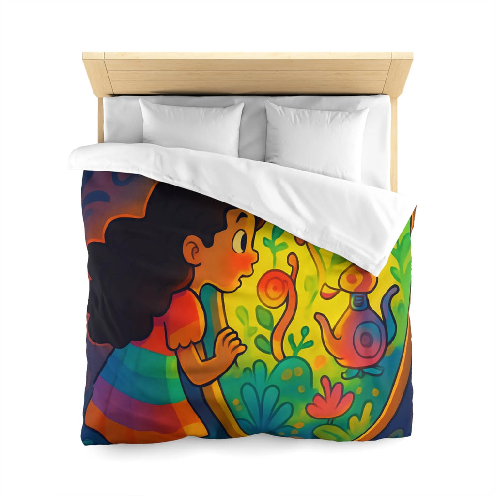 Housse de Couette Enfant Rêve Mystérieux Jardin Émerveillé Couleurs Vives Décor Imaginaire