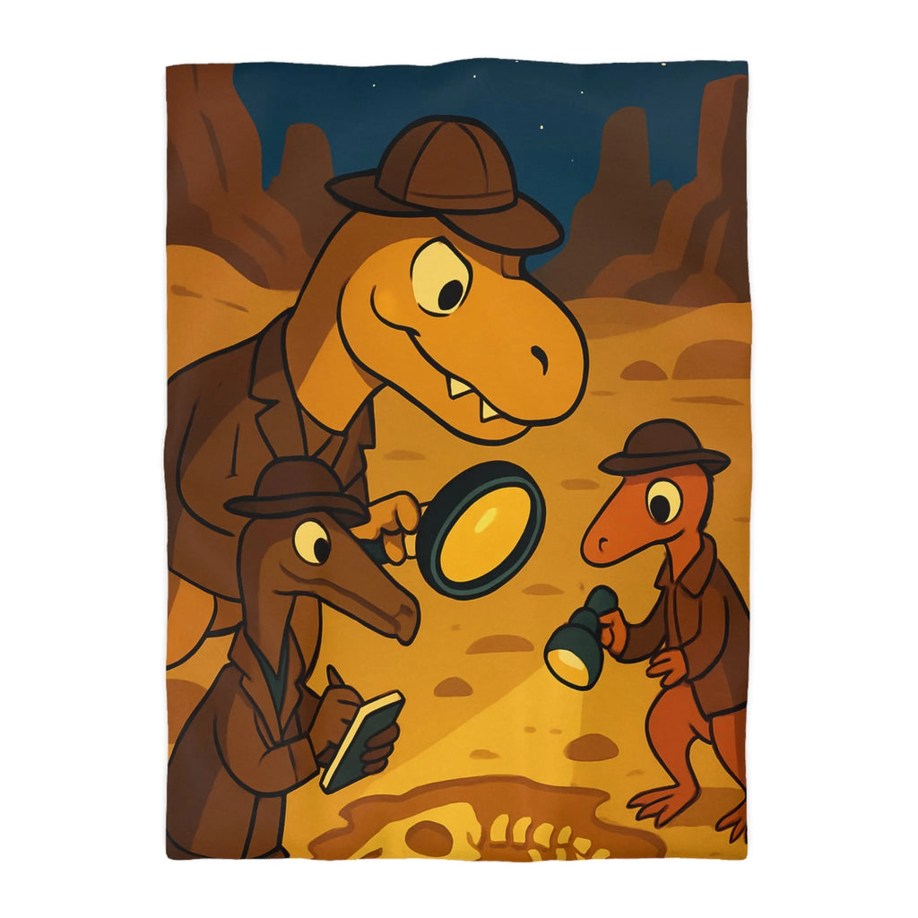 Adorables dinosaures détectives explorant des fossiles sous un ciel étoilé dans le désert