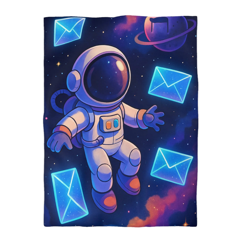 Housse de Couette Astronaute Flottant dans l'Espace avec Enveloppes et Planète Colorée