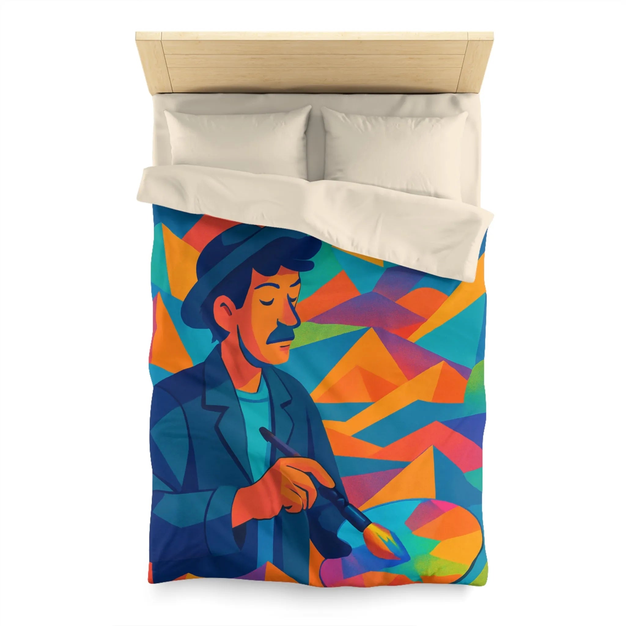 Housse De Couette Artistique Multicolore Avec Paysage Géométrique Et Peintre Créatif