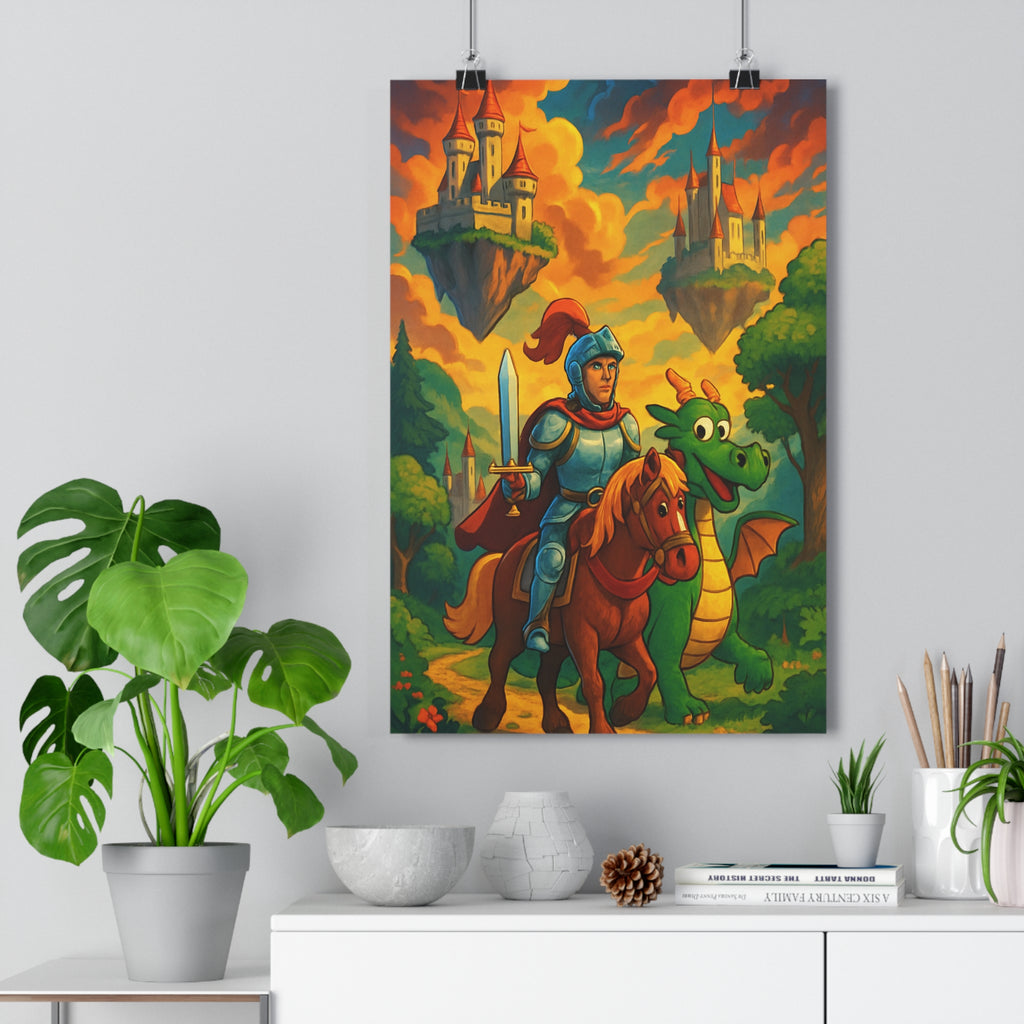 Poster décoratif médiéval épique rouge or mystique salon chambre bureau aventure héroïque unique fantastique