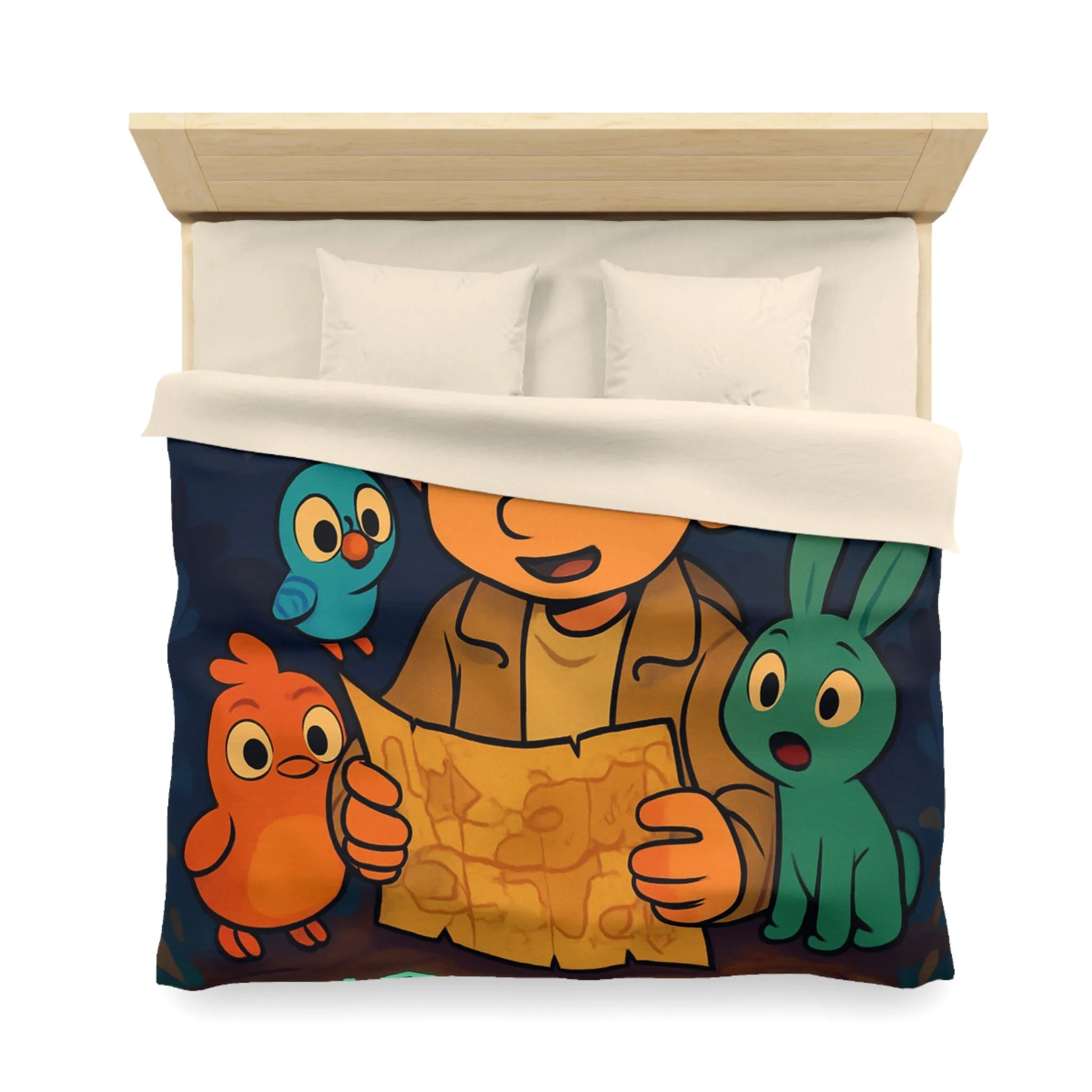 Housse de Couette Enfantine avec Animaux et Carte Lumineuse dans Forêt Mystérieuse
