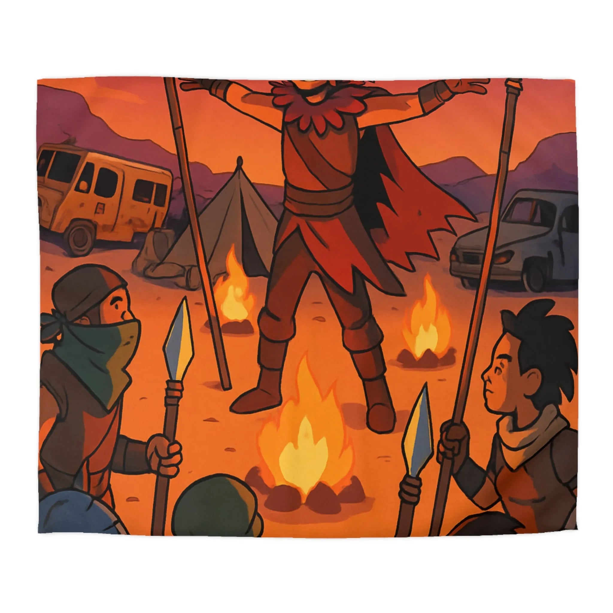 Housse de couette avec scène mystique de rassemblement nocturne pour aventure épique