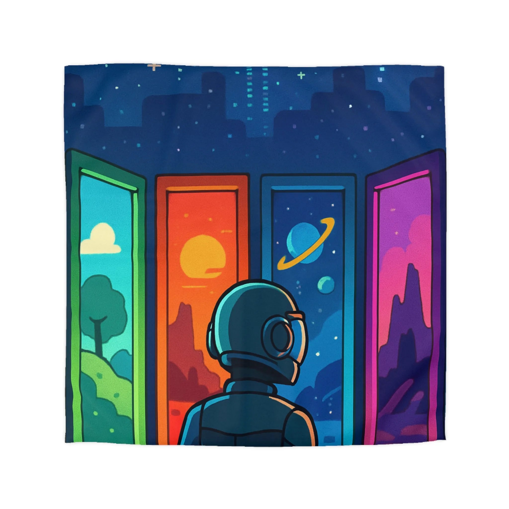 Explorez l'univers coloré avec cette housse de couette spatiale multicolore et vibrante