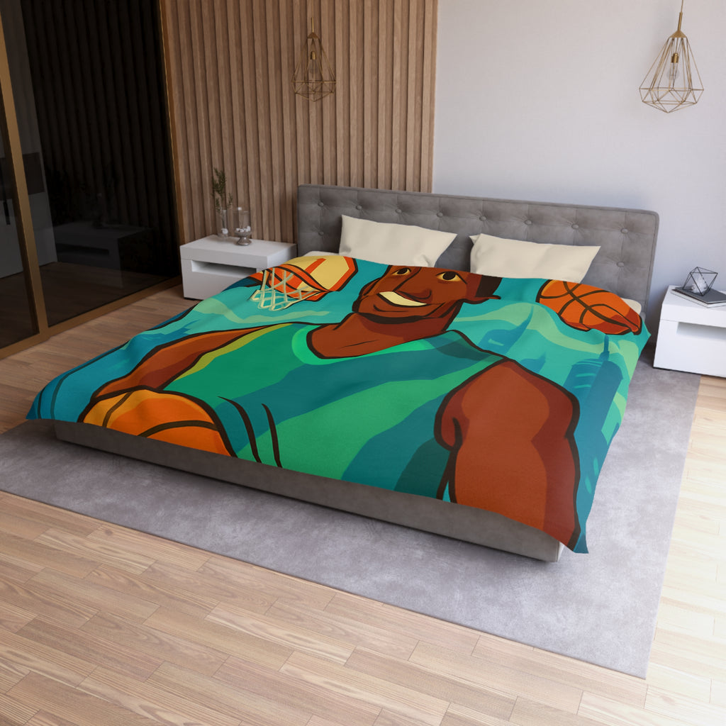 Housse de Couette Pour Enfant Thème Basketball Colorée et Ludique avec Joueur Souriant