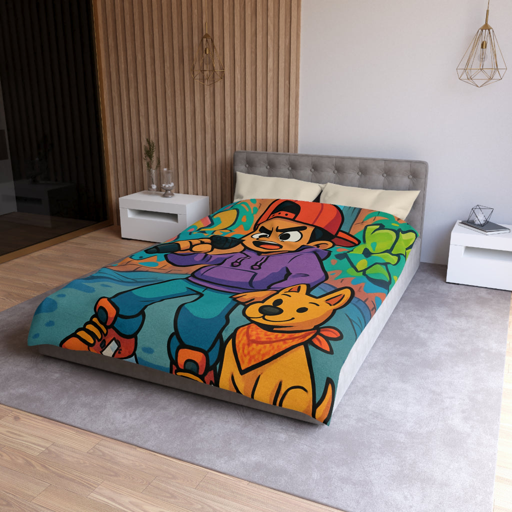 Housse de Couette Rap Urbain avec Chien et Graffiti Coloré pour Chambre Adolescente