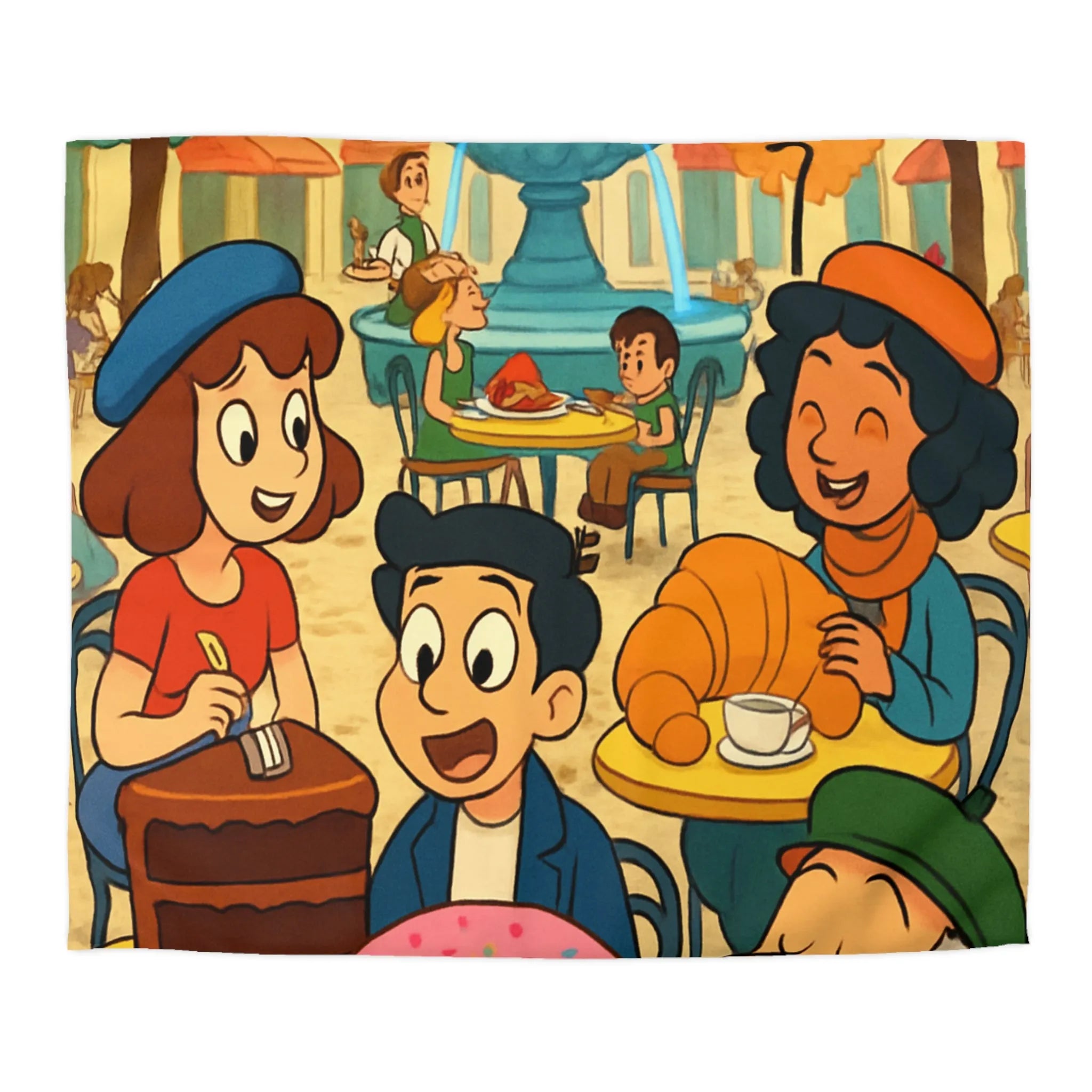 Housse de Couette Illustrée Café Parisien Déjeuner en Plein Air Ambiance Automnale Colorée