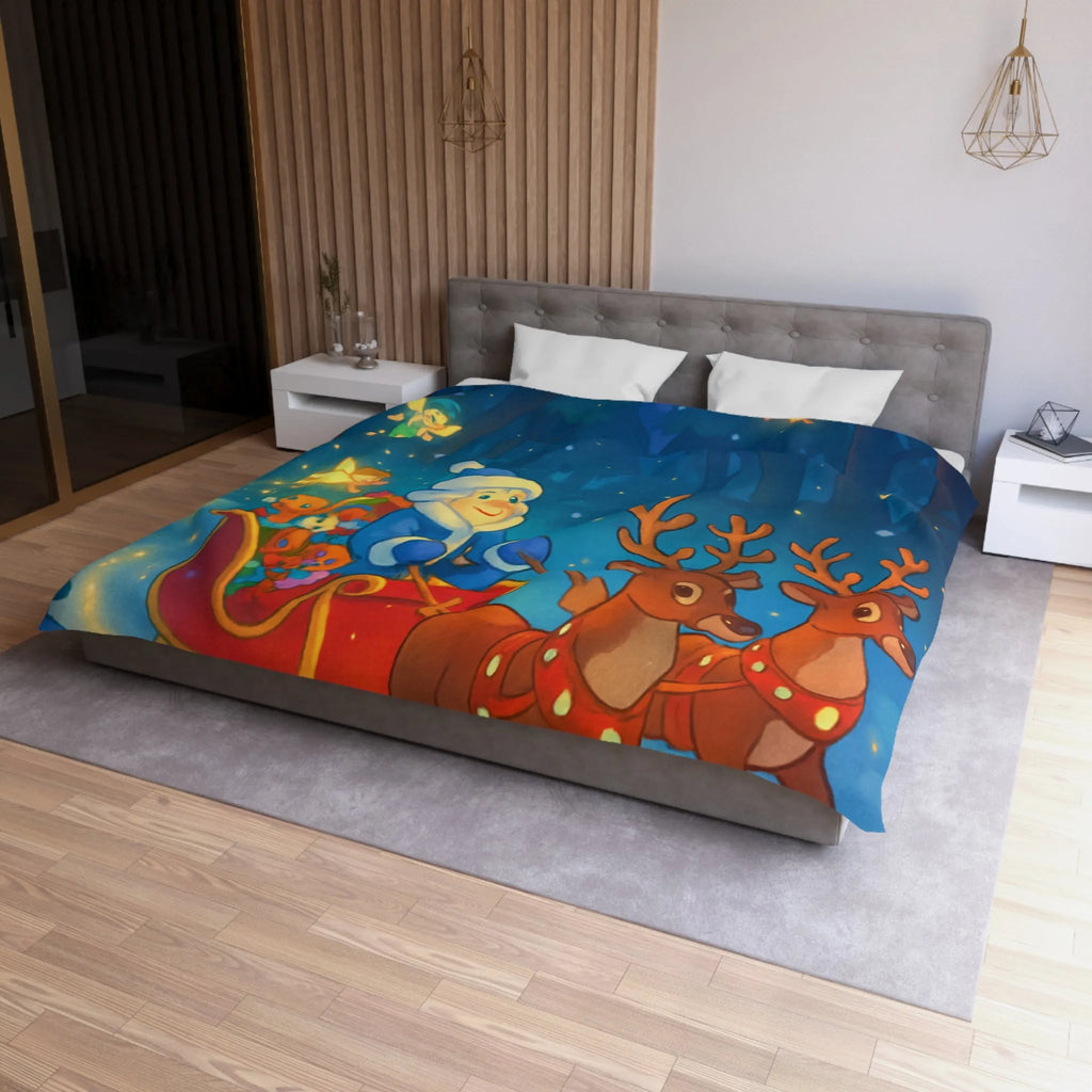 Housse de Couette Enchantée avec Lutin Magique, Fées Lumineuses et Rennes Pétillants dans Forêt