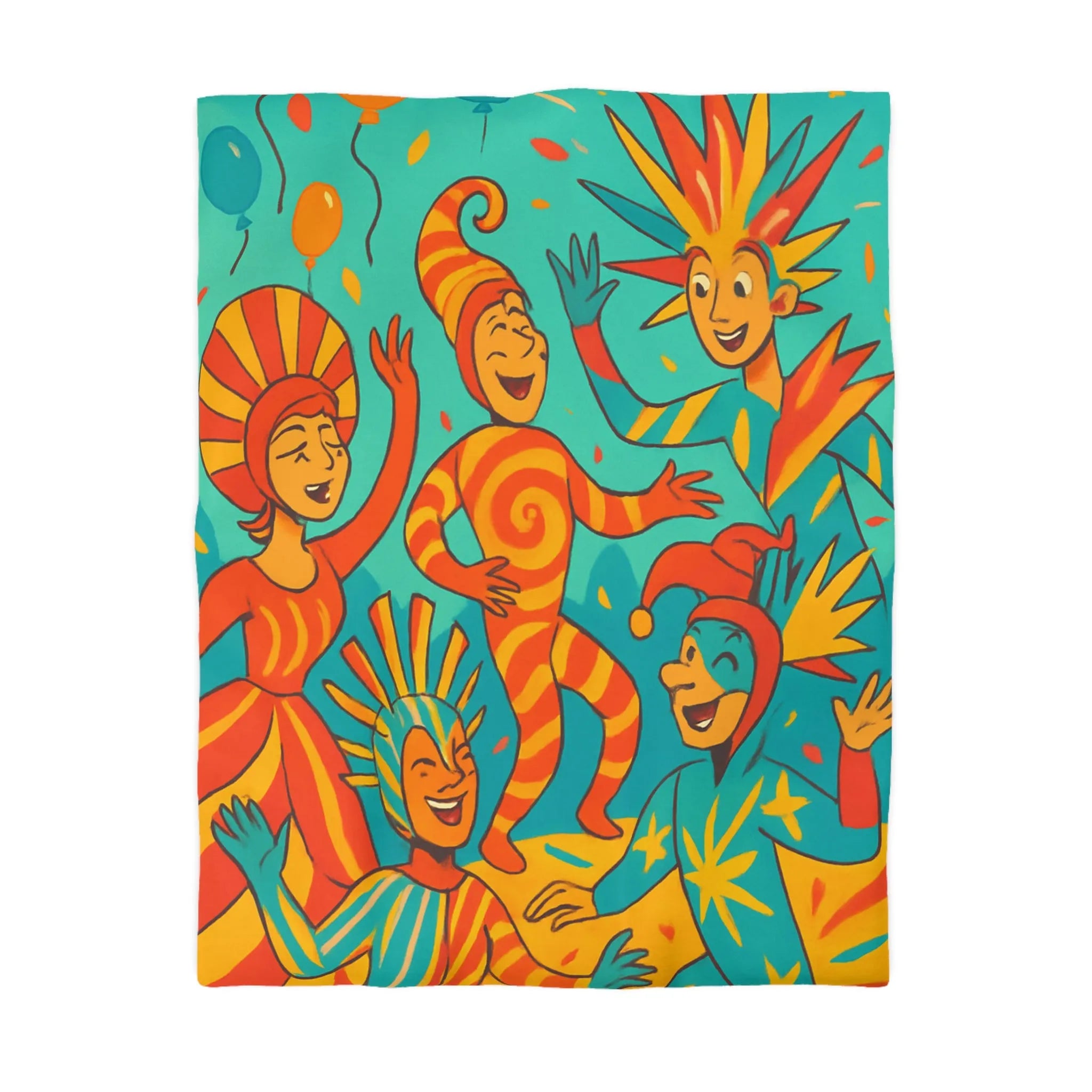 Housse de Couette Art Circus Coloré avec Personnages Festifs et Ballons Volants