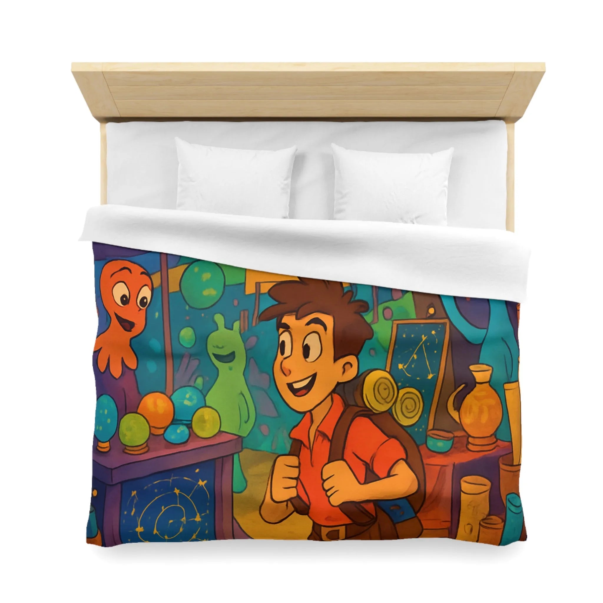 Housse de couette enfant monde fantastique avec planètes et créatures colorées
