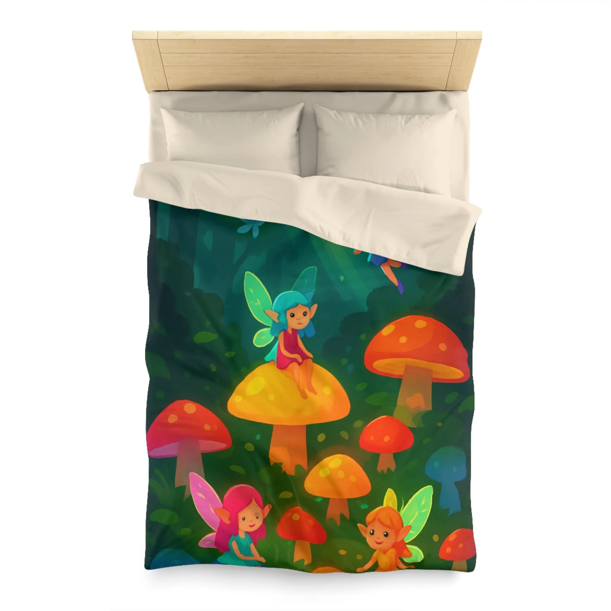 Enchantez Votre Chambre avec Housse de Couette Fées Colorées et Champignons Magiques