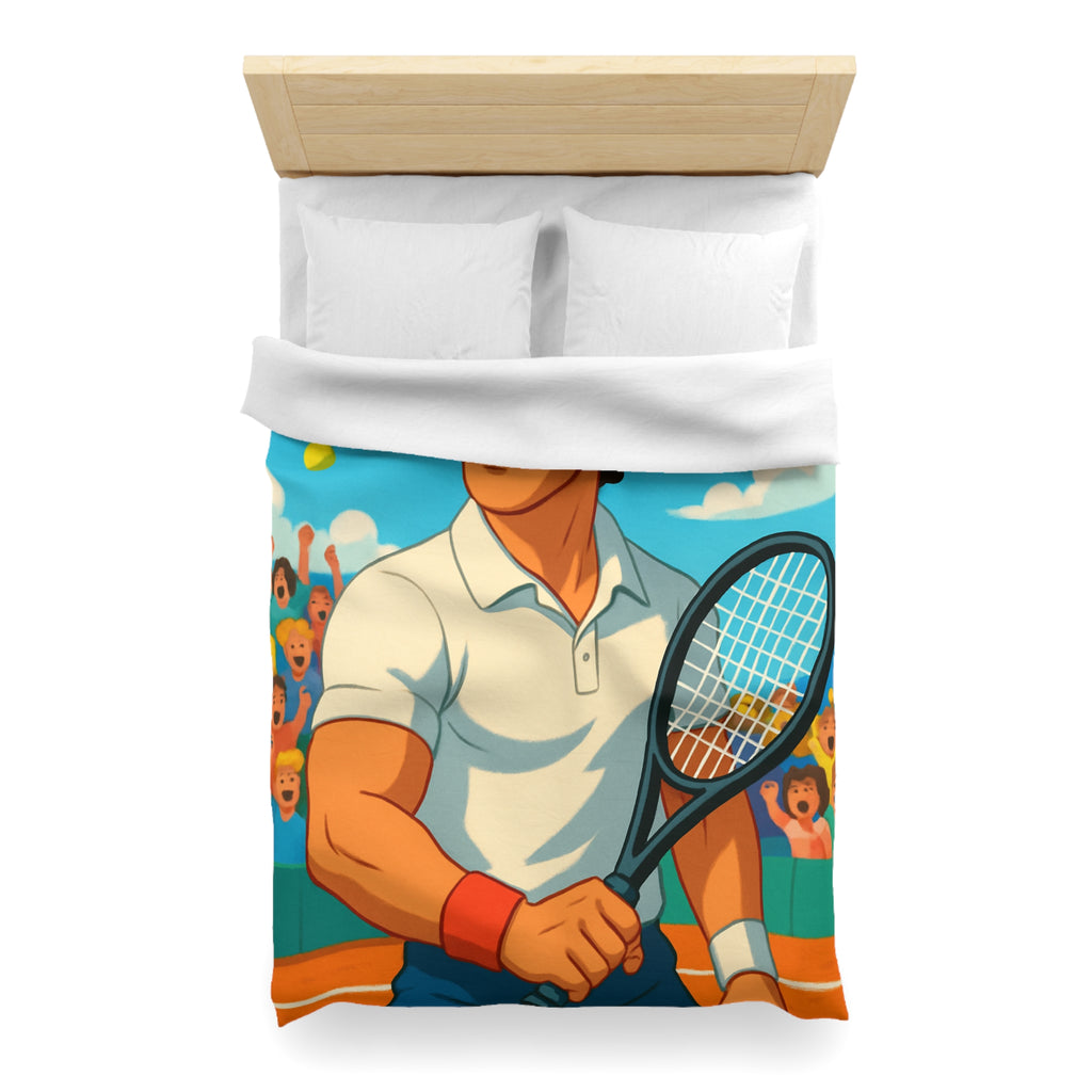 Housse de couette vibrante avec joueur de tennis vintage, bandeau et balles jaunes