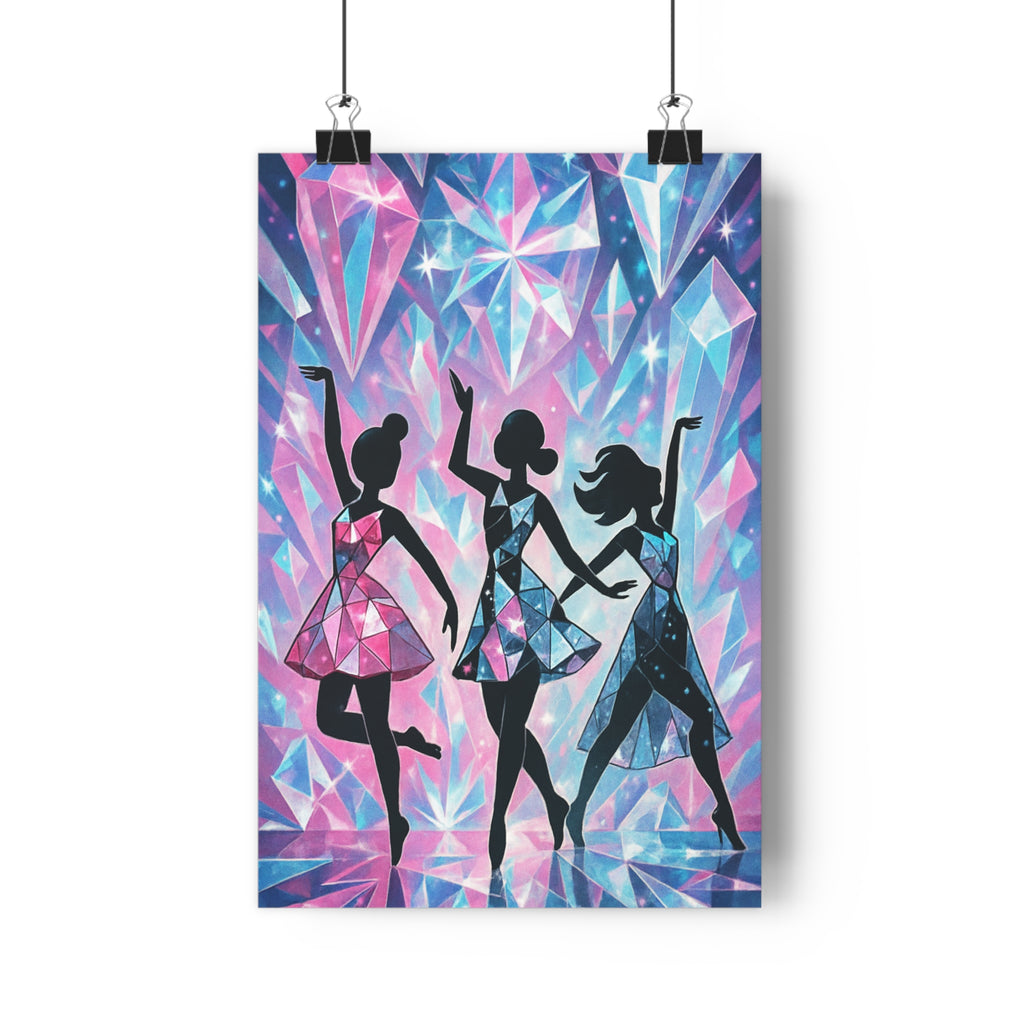 Poster décoratif danseuses cristallin rose bleu violet féerique animé magique chambre salon moderne qualité