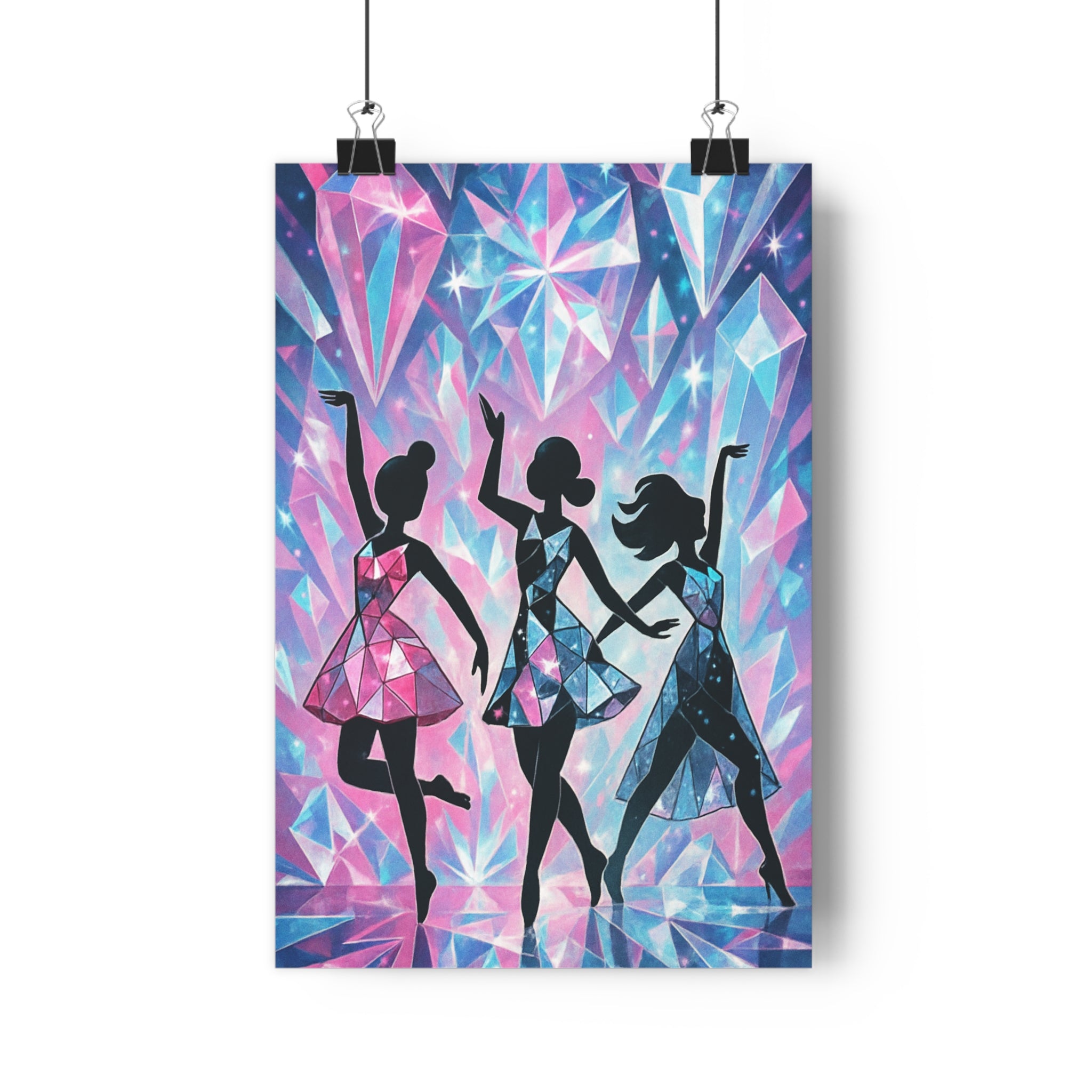 Poster décoratif danseuses cristallin rose bleu violet féerique animé magique chambre salon moderne qualité