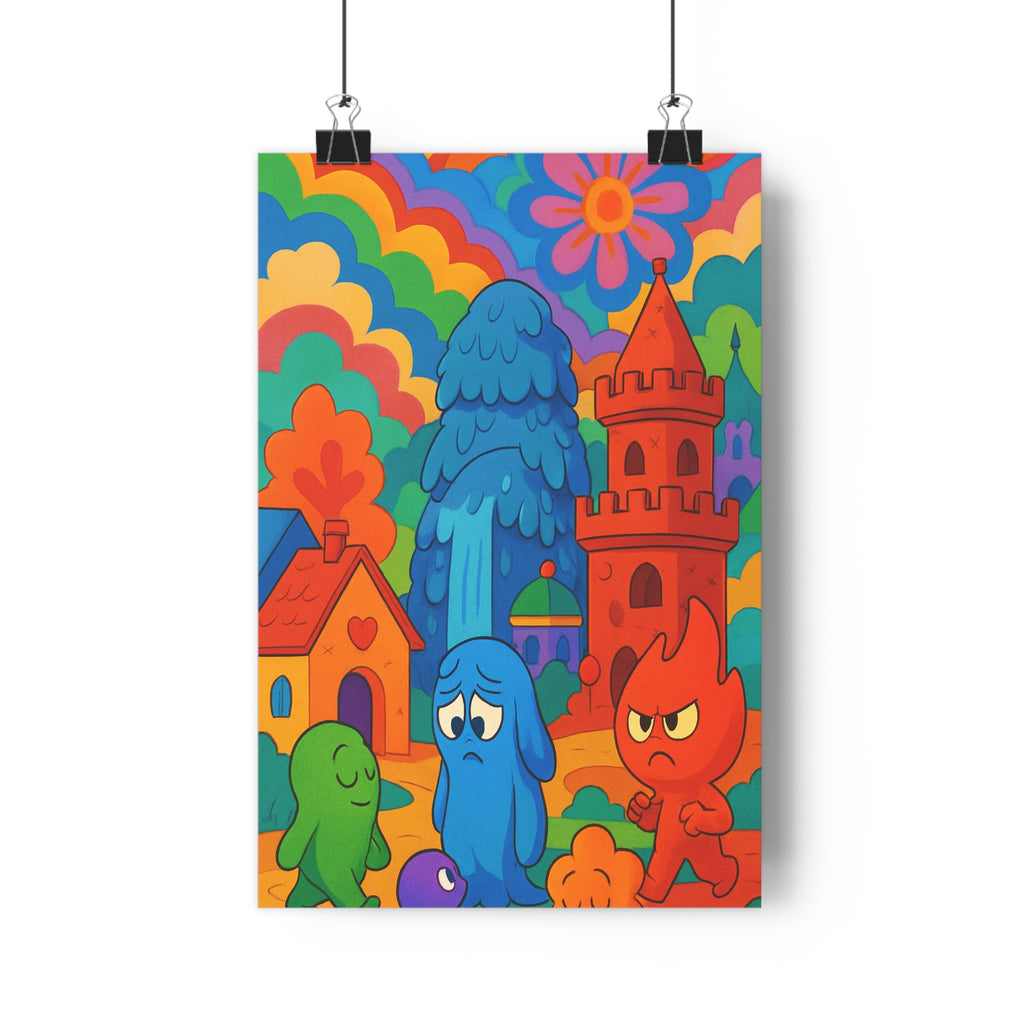 Poster décoratif coloré moderne bleu vert rouge violet orange joyeux salon chambre bureau vibrant