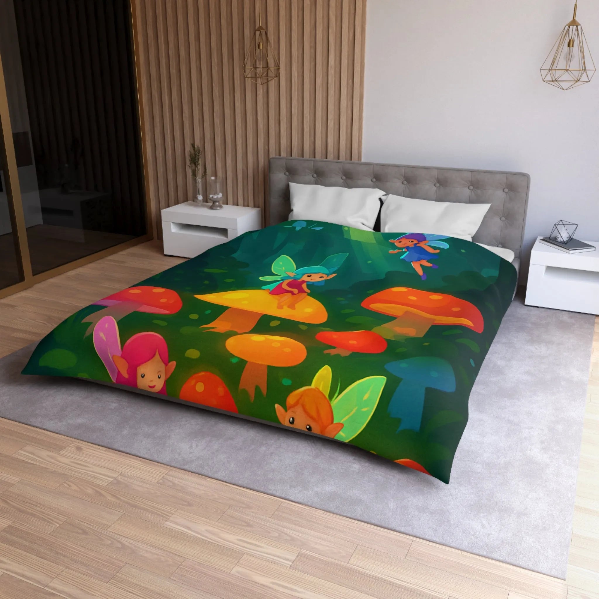 Enchantez Votre Chambre avec Housse de Couette Fées Colorées et Champignons Magiques