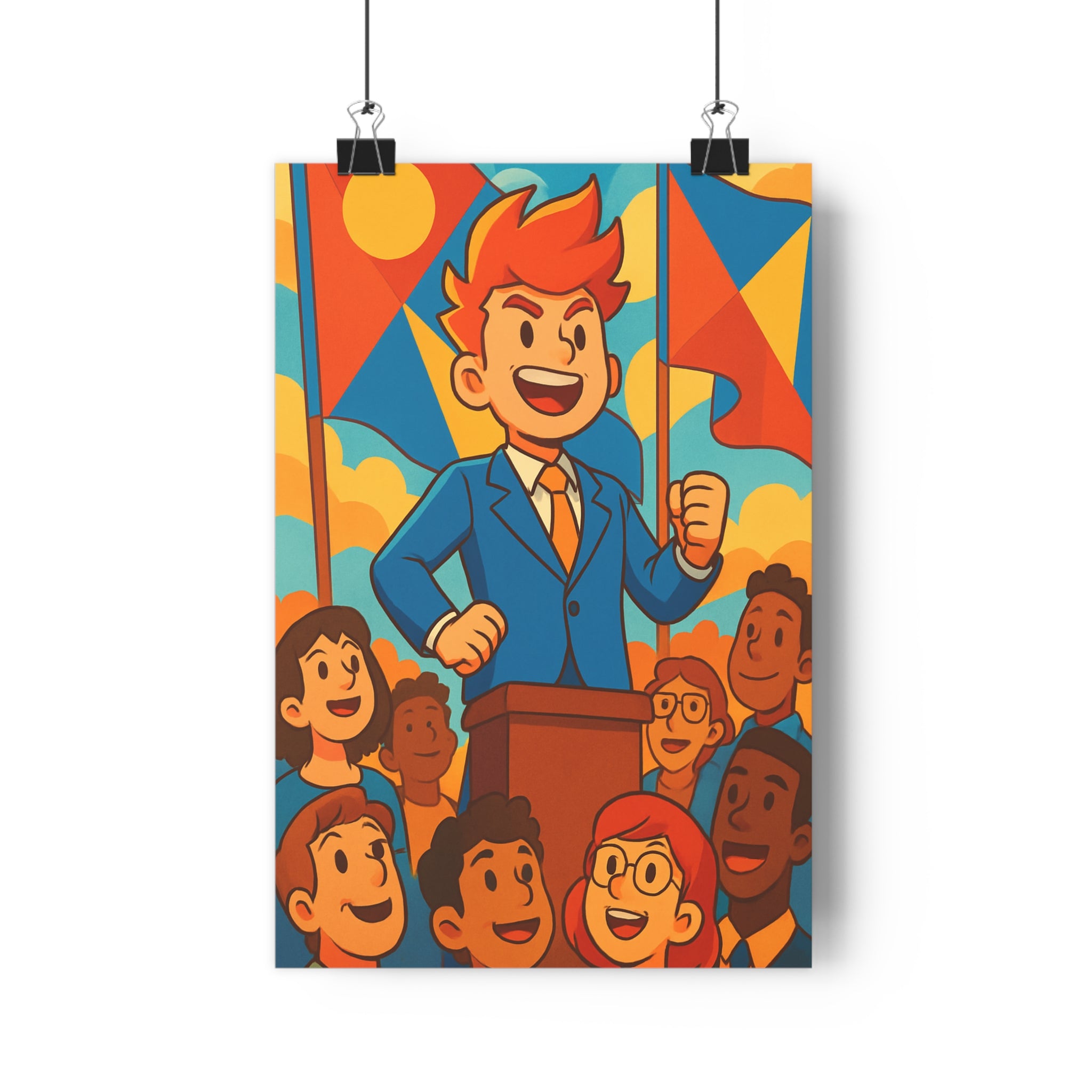 Poster décoratif personnages dynamique moderne bleu rouge joyeux salon bureau chambre enthousiasme qualité premium
