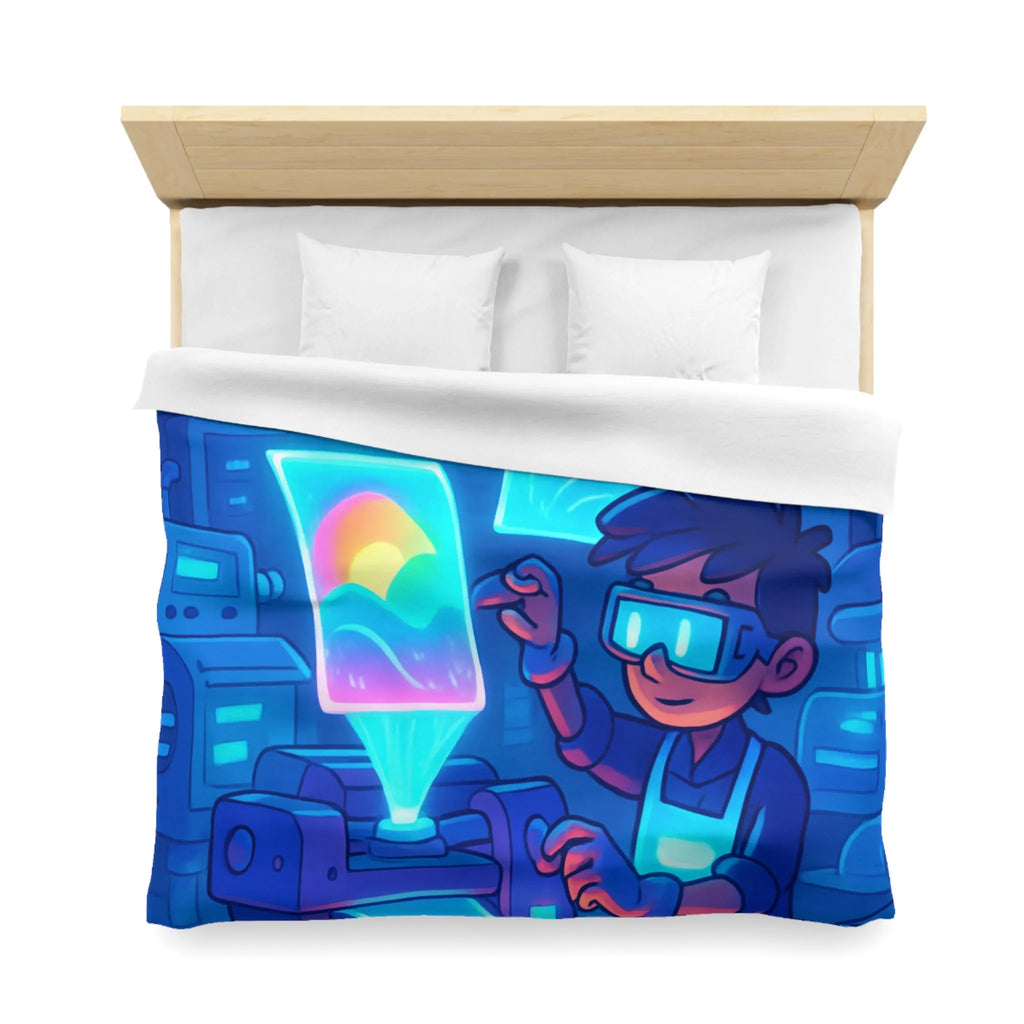 Housse de couette avec design futuriste lumineux d'imprimante et personnage créatif