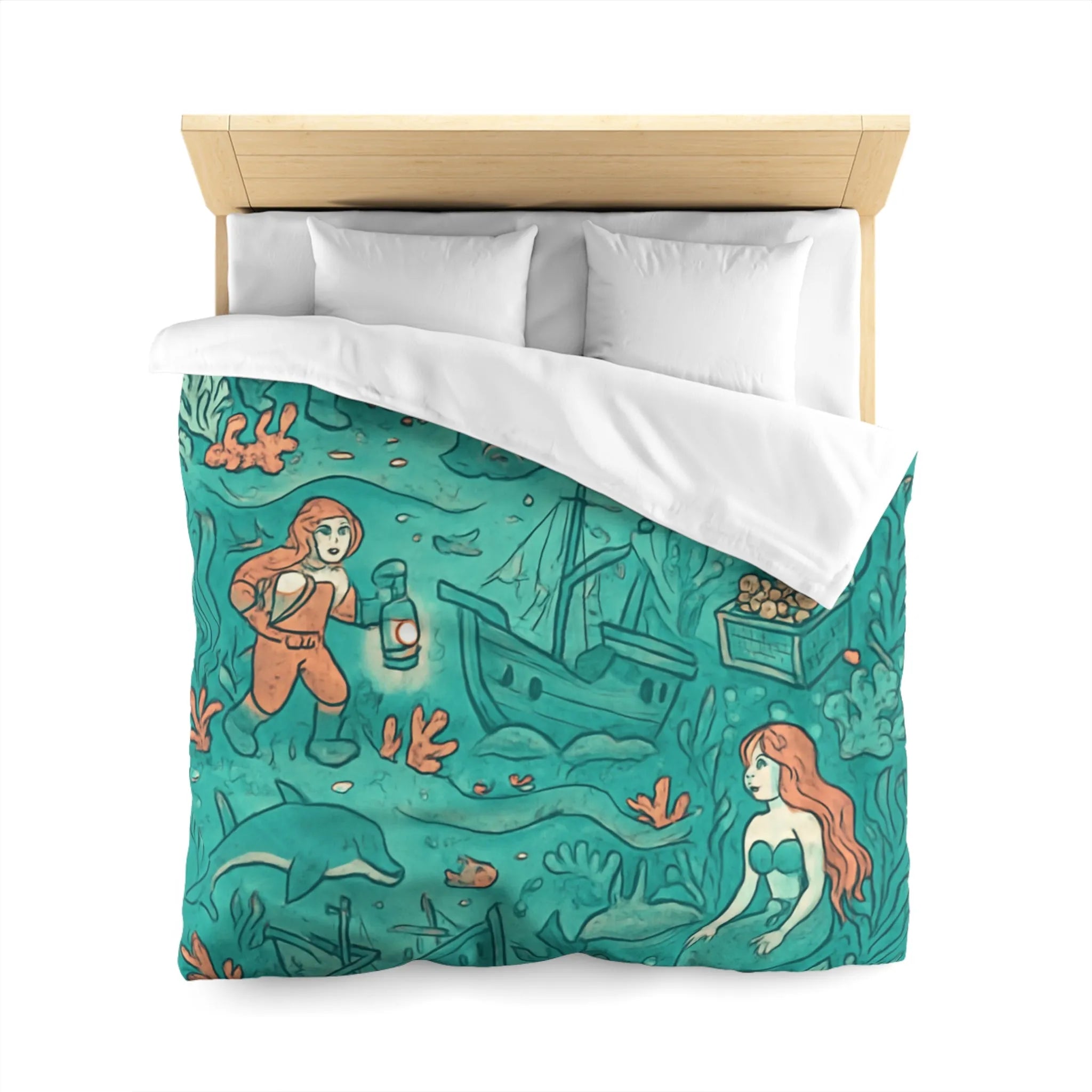 Dreamy Mermaid Enchantment: Diver's Exploration of Underwater World Bedding Delight for Kids
