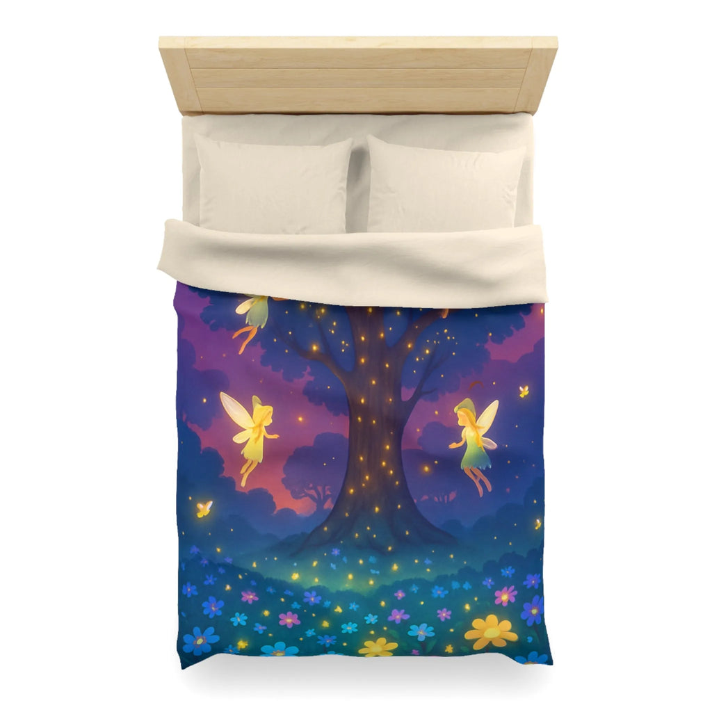 Housse de couette féérique avec fées lumineuses et fleurs colorées pour chambre magique