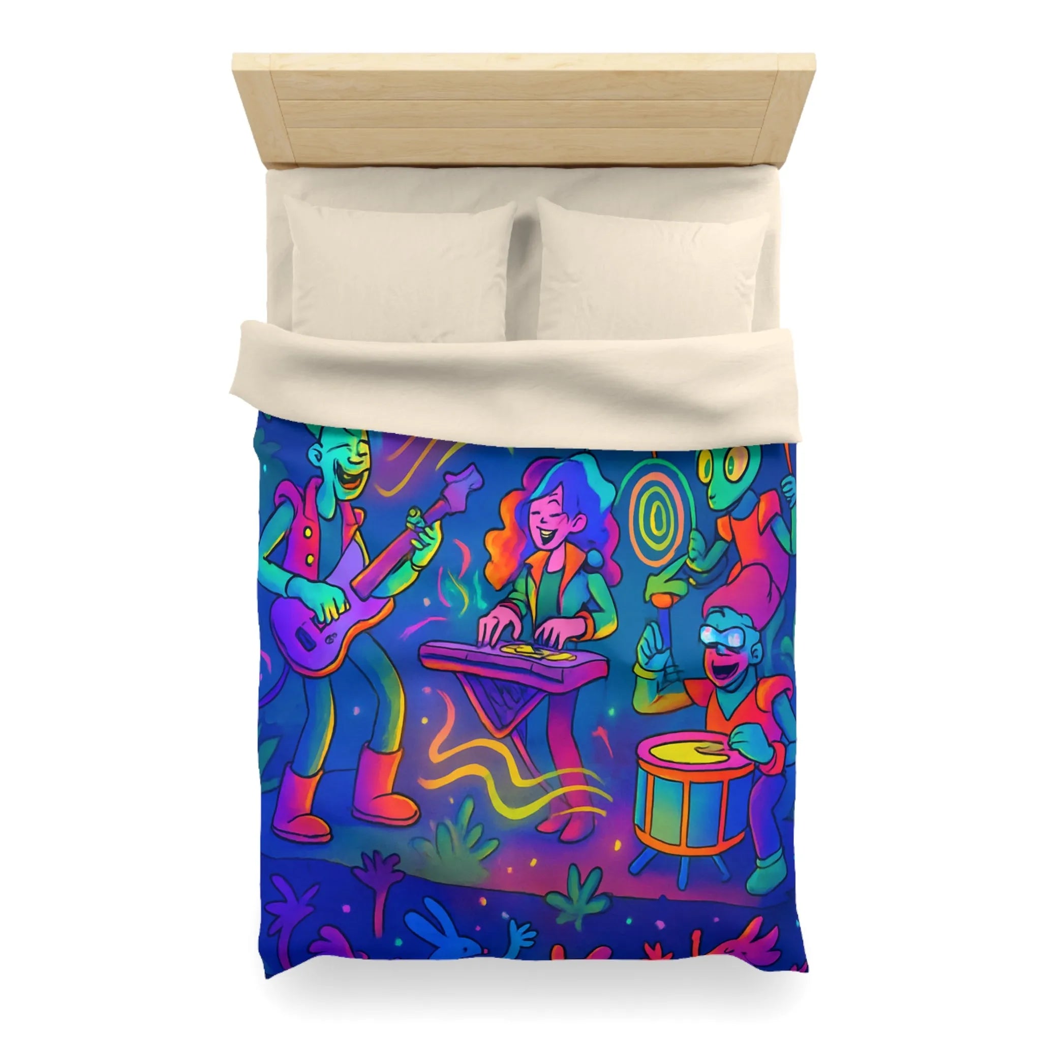 Housse de couette colorée avec une scène de concert de jungle néon vibrant