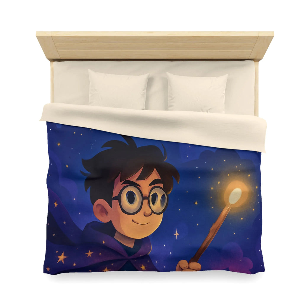 Housse de couette magique bleu nuit avec château, hibou et train enchanté