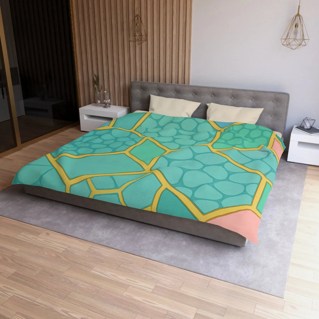 Housse de couette hexagonale pastel avec motifs géométriques et texture miel moderne