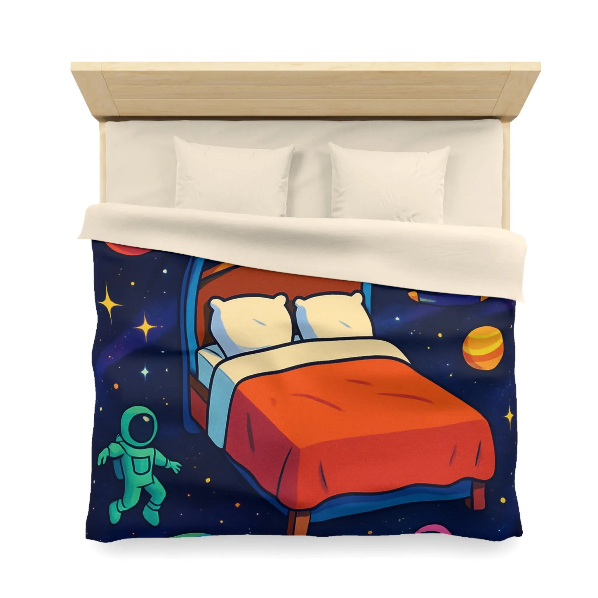 Housse de couette galaxies vibrantes avec astronautes flottants et planètes colorées pour enfants