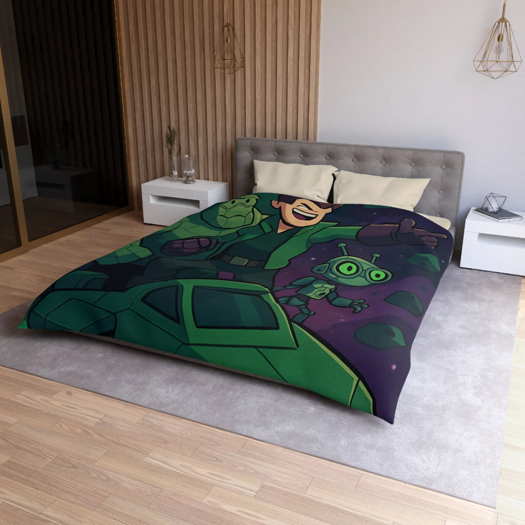 Housse de Couette Espace Aventure avec Robot et Héros sur Fond Galactique