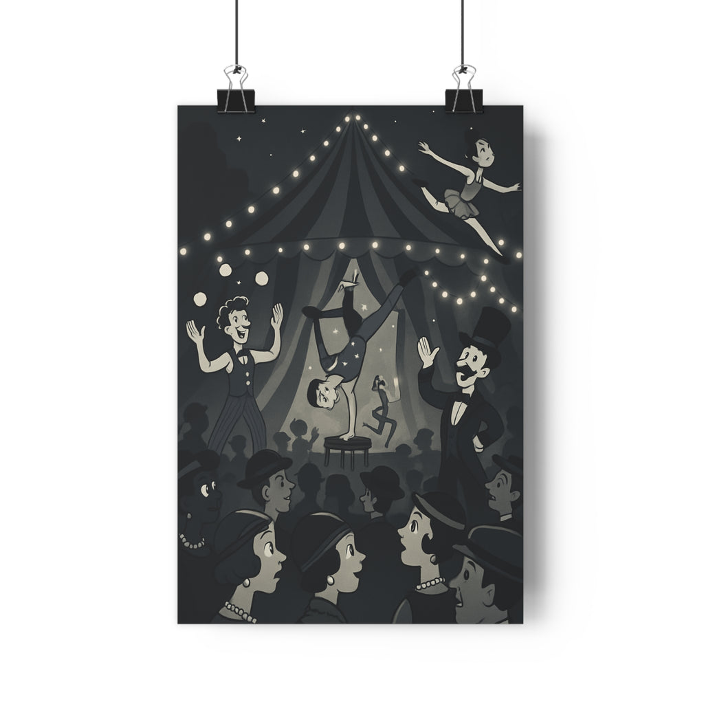 Poster décoratif vintage noir blanc cirque surréaliste nostalgique salon chambre bureau artistique ambiance captivante
