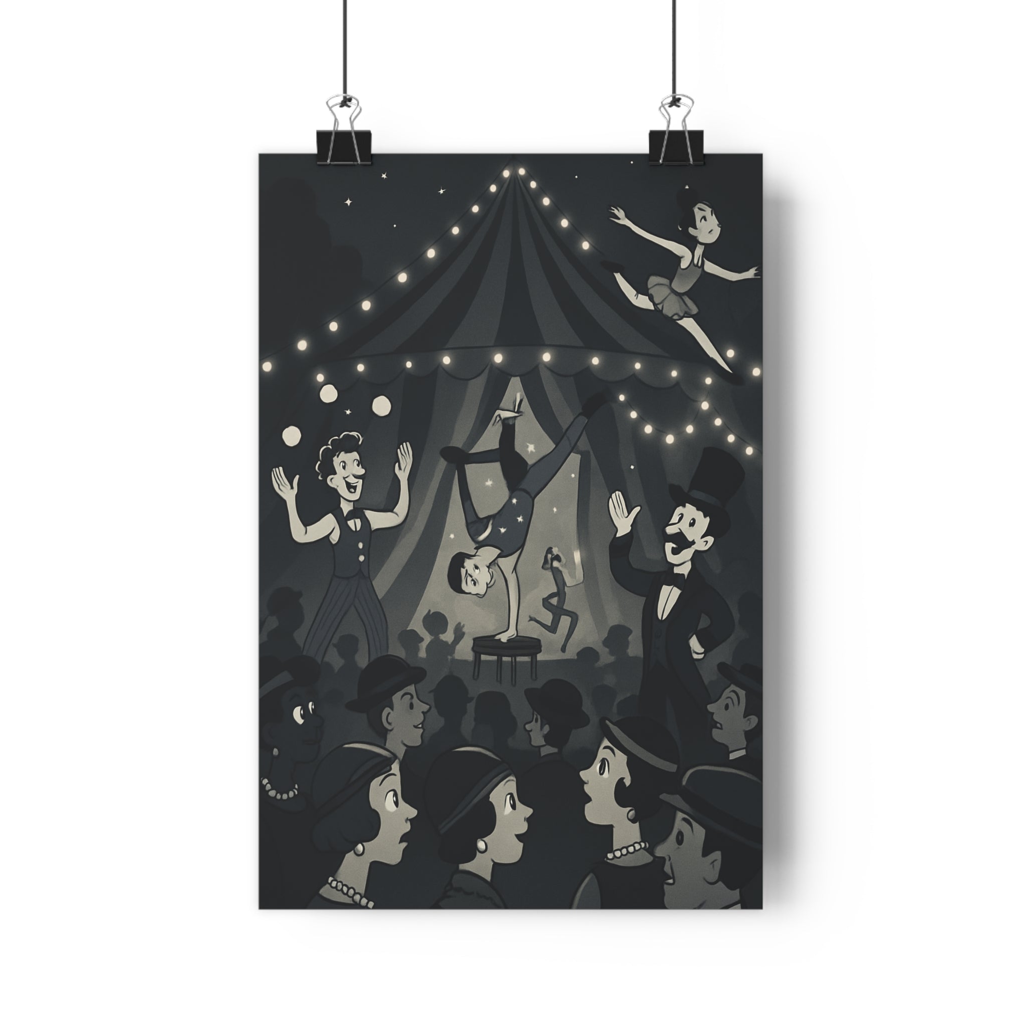 Poster décoratif vintage noir blanc cirque surréaliste nostalgique salon chambre bureau artistique ambiance captivante