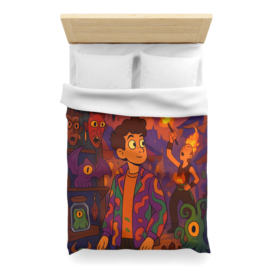 Housse de couette pour chambre enfants avec créatures mystiques et ambiance nocturne illustrée