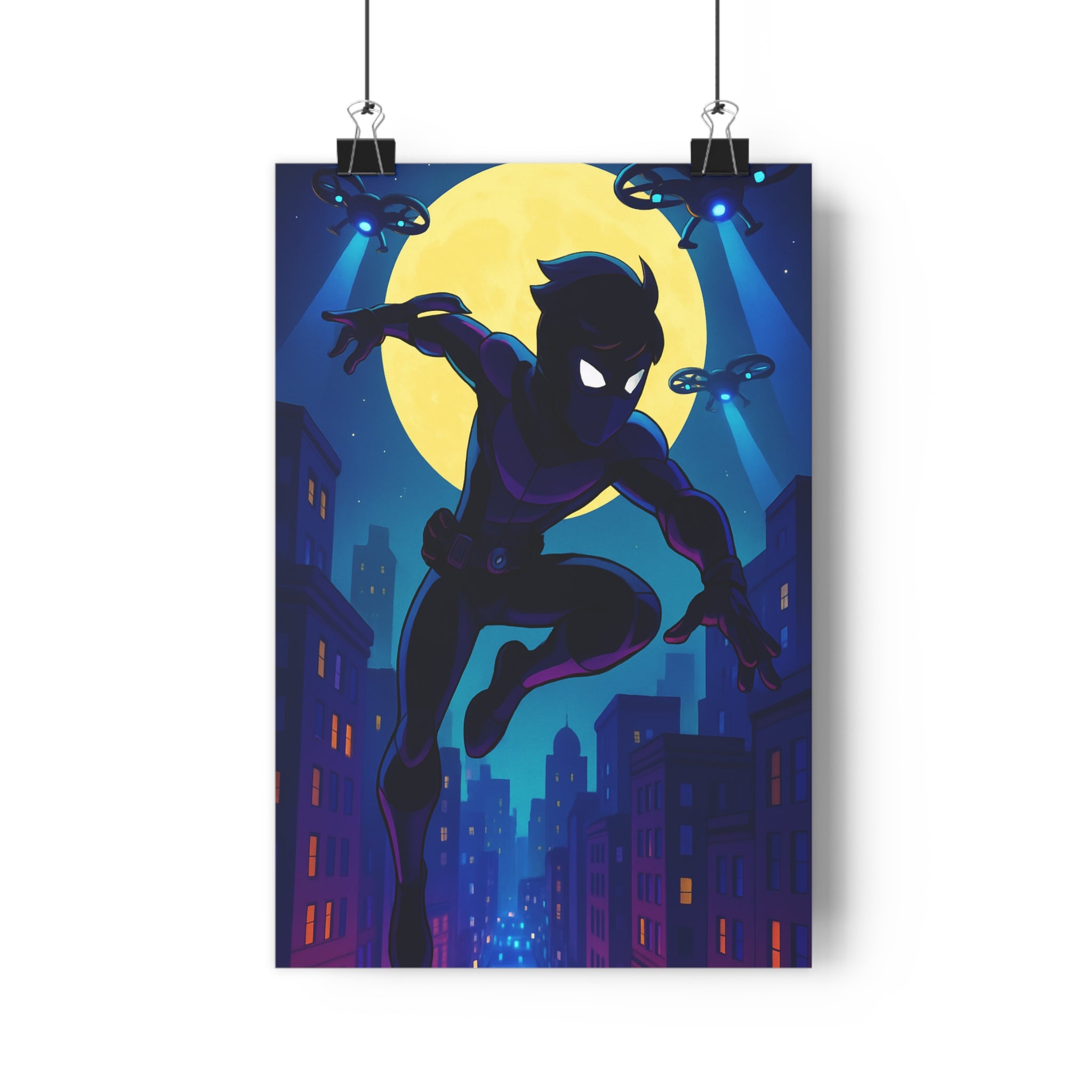 Poster décoratif animé sombre mystique héros aventure bleu noir chambre enfant bureau 30x46 cm